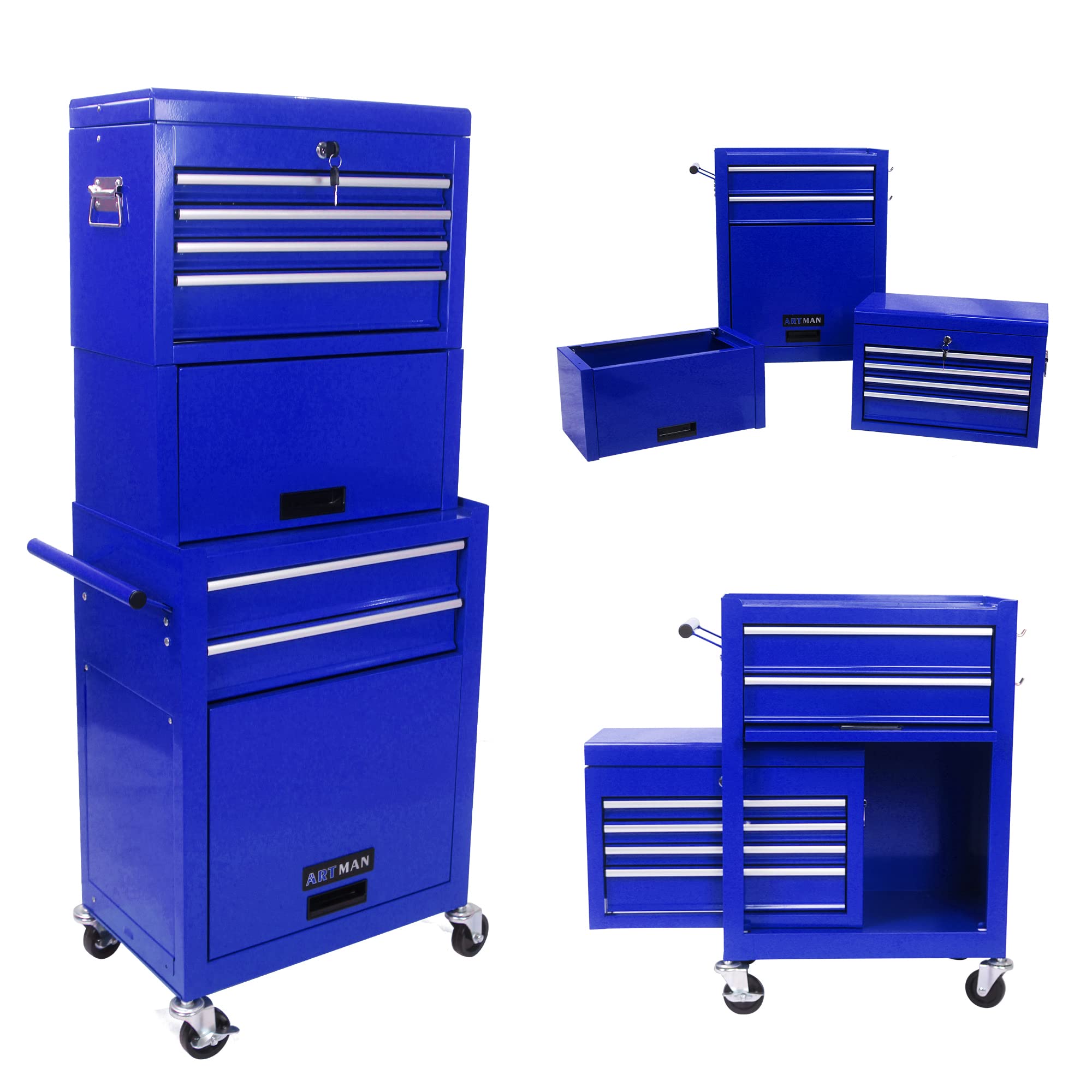 Campfun 6-Drawer Heavy-Duty Rolling Tool Cabinet - Lockable Metal Tool Chest with Wheels & Side Handle for Garage, Workshop & Factory Storage | High Capacity Detachable Tool Organizer for Mechanics, DIY & Professional Use