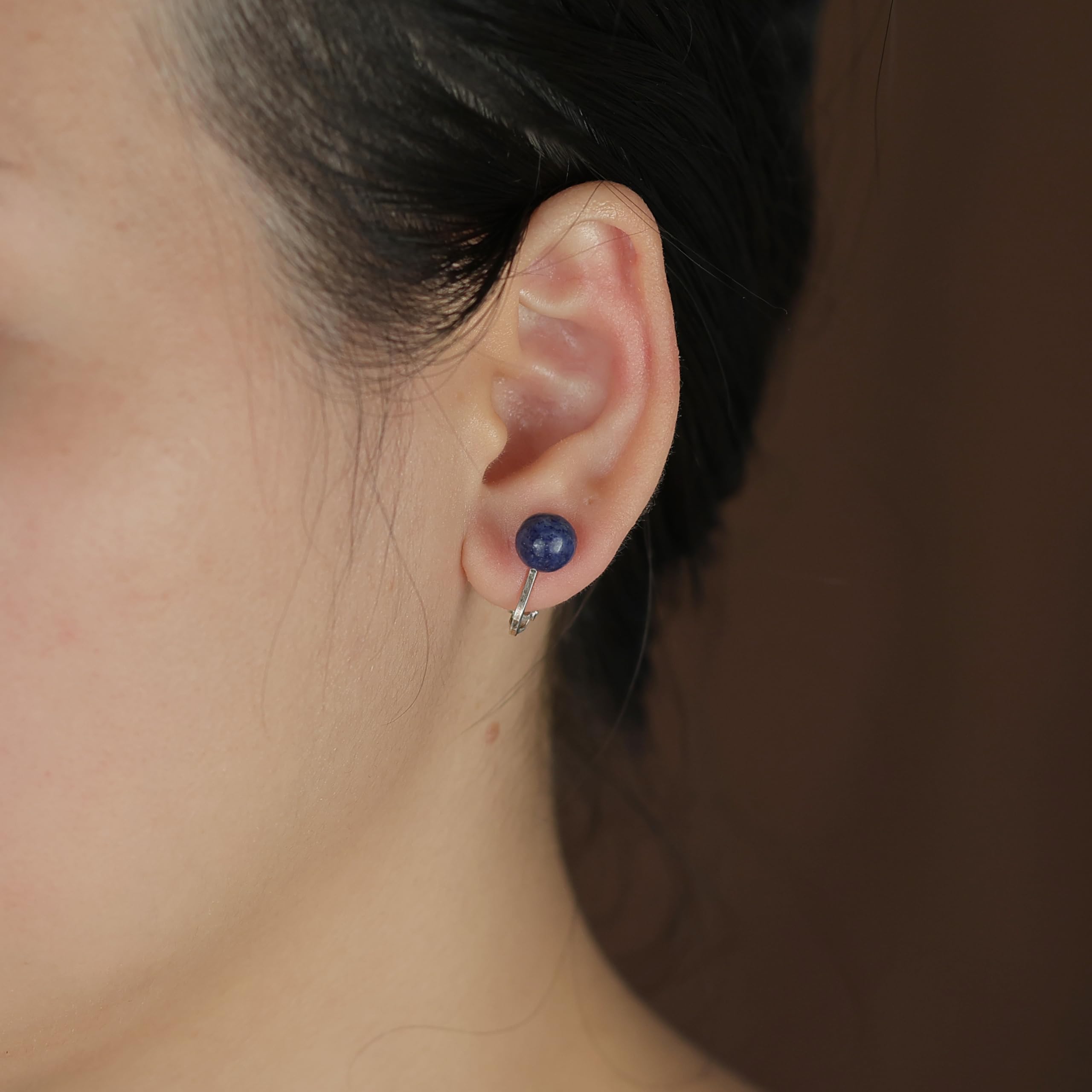 Non-Piercing Clip-On Earrings for Women - .925 Sterling Silver Round Bead Studs with Birthstone Colors (8mm) | Perfect for Sensitive Ears, Gifts & Special Occasions
