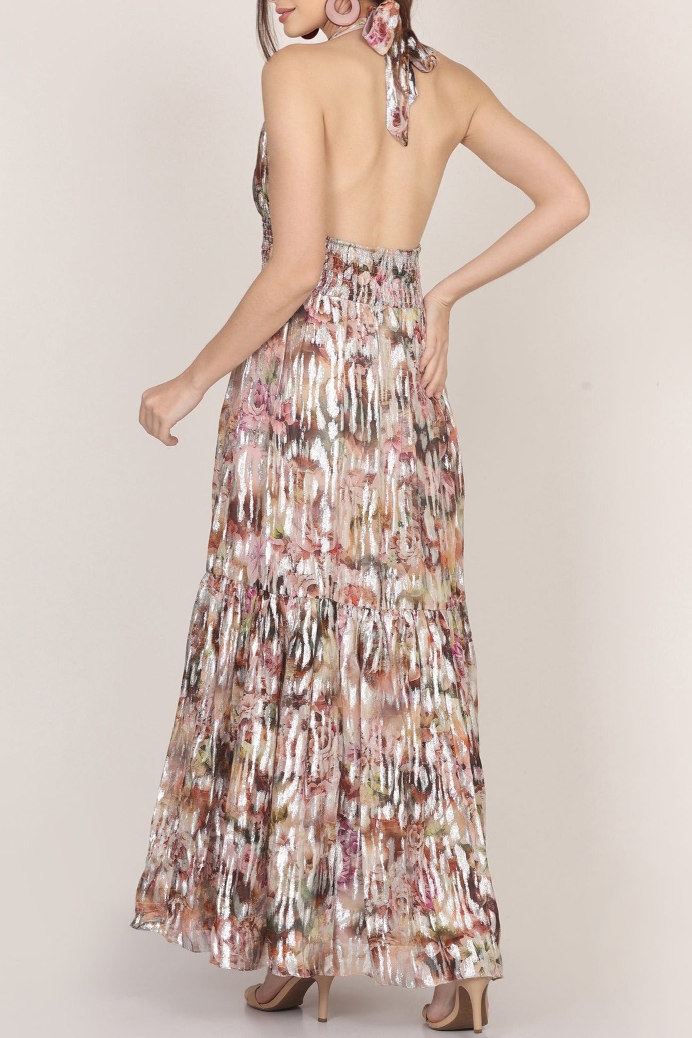 Elegant Noorex Metallic Printed Maxi Dress for Women - Stylish Party & Evening Wear - Perfect for Weddings, Cocktails & Special Occasions
