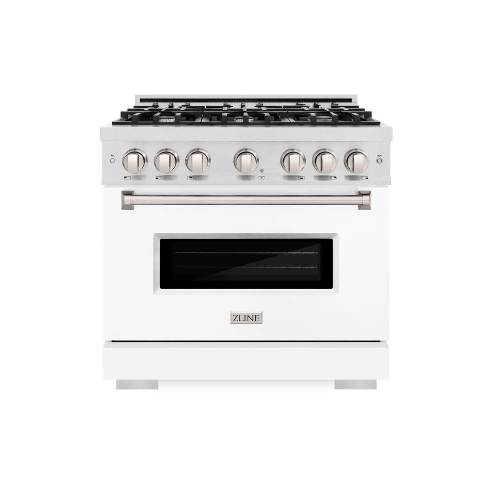 ZLINE 36 Inch 5.2 Cu. Ft. Classic Gas Range with 6 Burner Cooktop & Convection Gas Oven - Satin Stainless Steel with White Matte Door (CGRS WM 36) | Professional Kitchen Appliance for Home Chefs & Cooking Enthusiasts