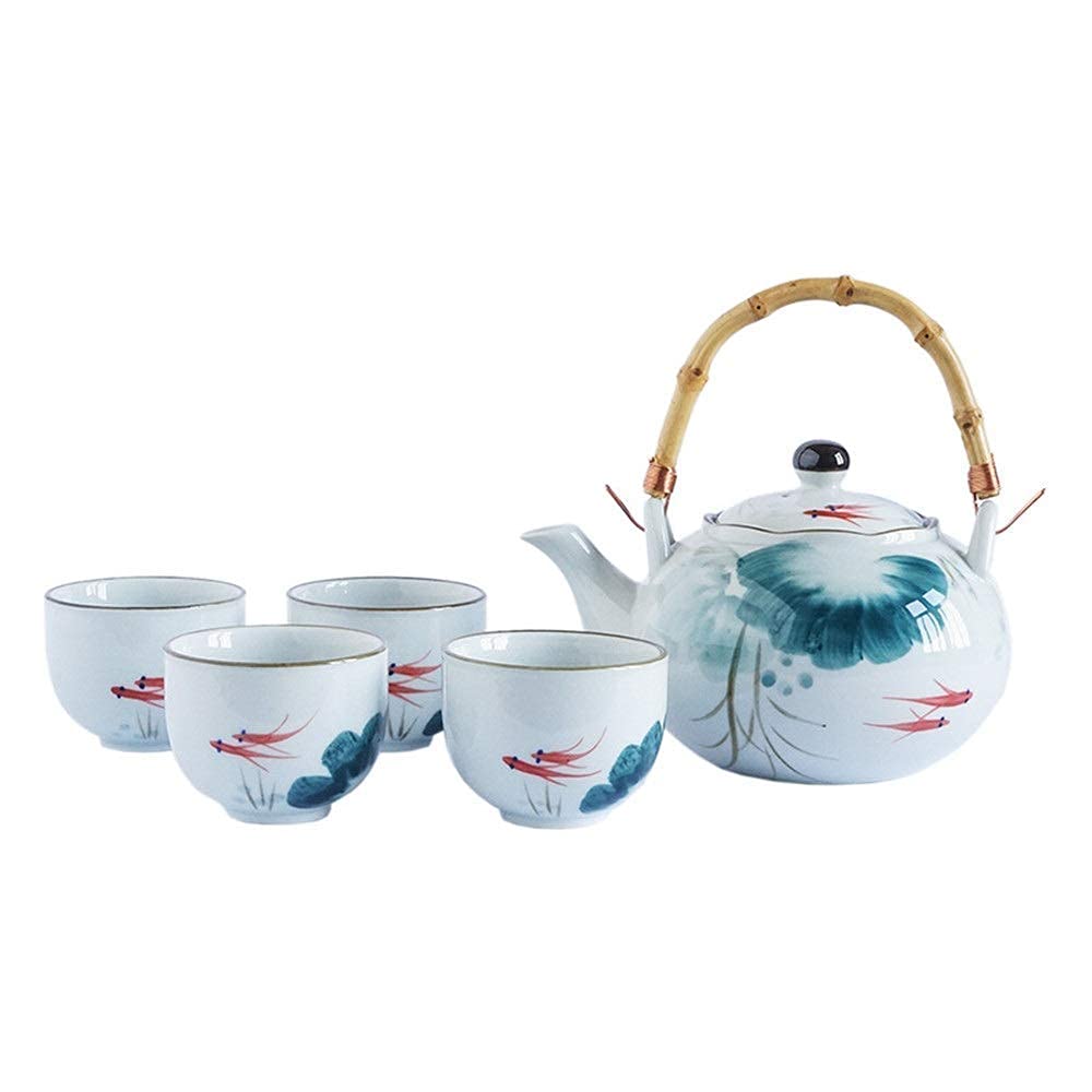 Japanese Style Goldfish Glazed Tea & Coffee Cup Set - 4-Piece Handled Tea Cups with Gift Box - Elegant Asian Home Decor for Afternoon Tea & Coffee Serving