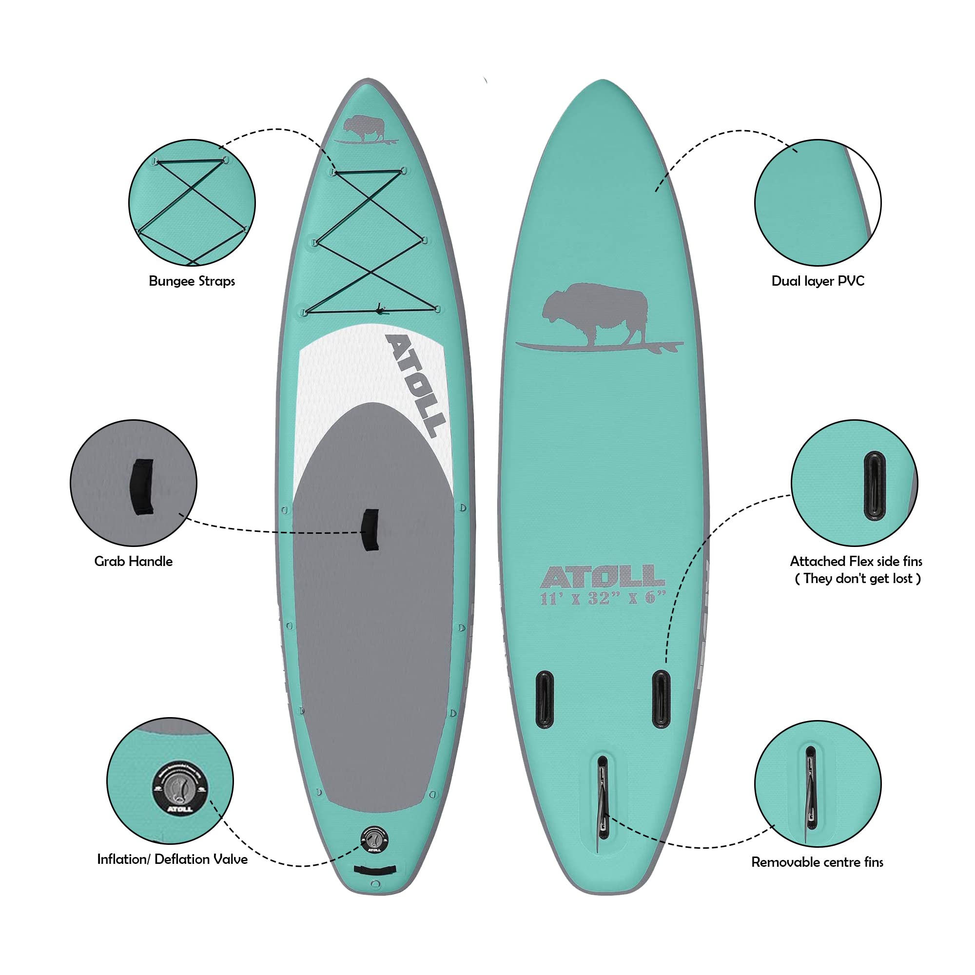 Atoll Inflatable SUP Board 11ft/9ft with Pump & Paddle - Perfect for Travel & Water Sports