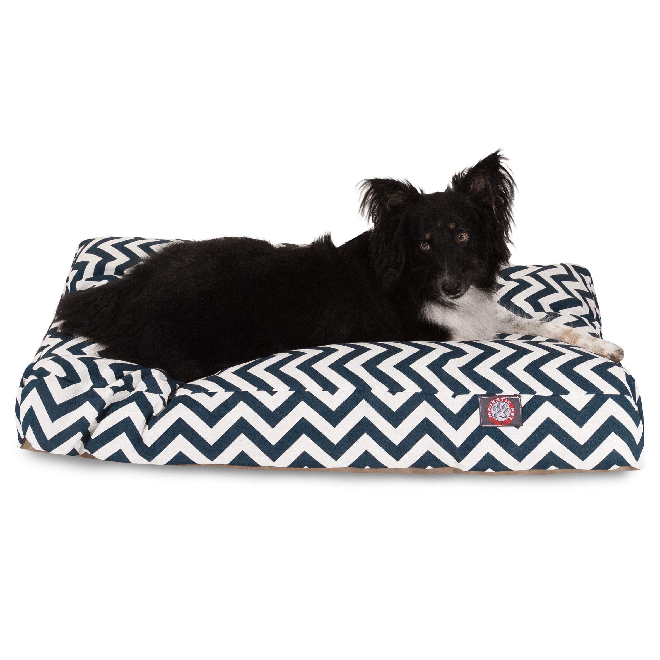 Majestic Pet Chevron Rectangle Washable Dog Bed – Non-Slip Comfortable Crate & Kennel Bed with Removable Cover – Large Navy Polyester Fiber Pet Bed for Sleeping, Lounging & Travel – Perfect for Dogs, Puppies & Pet Crates