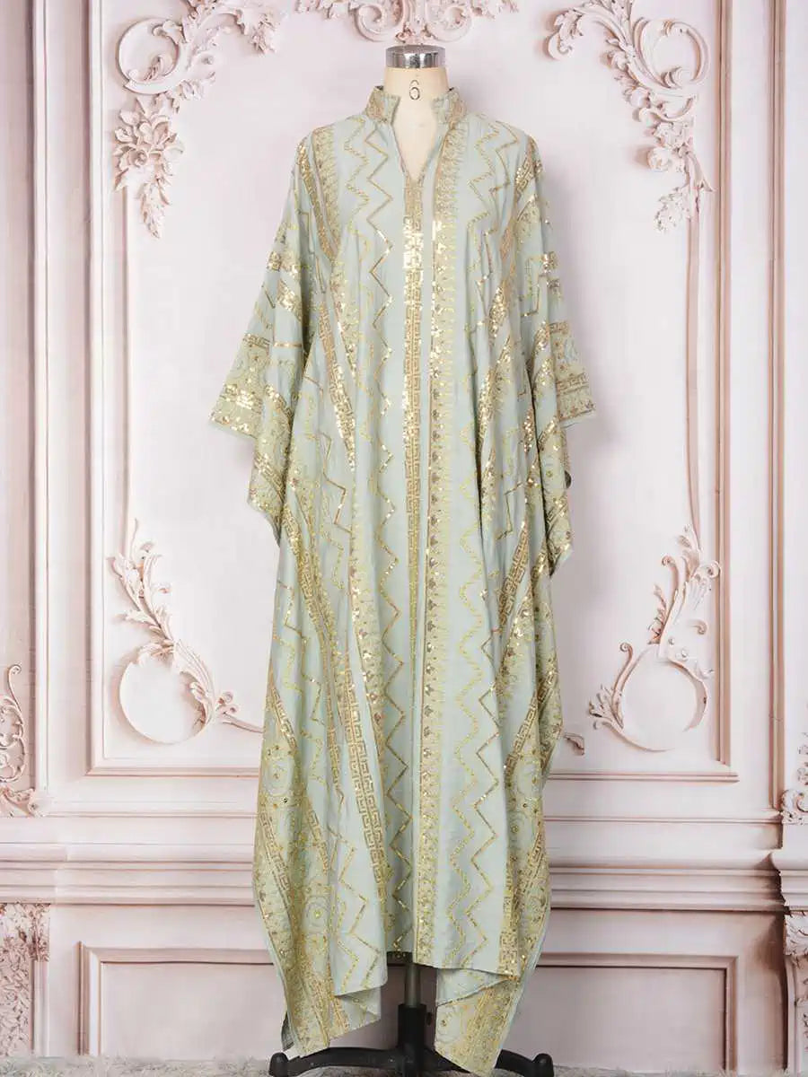 Elegant Eid Sequins Embroidered Batwing Sleeve Farasha Kaftan Dress for Women - Perfect for Eid Celebrations, Parties, and Special Occasions