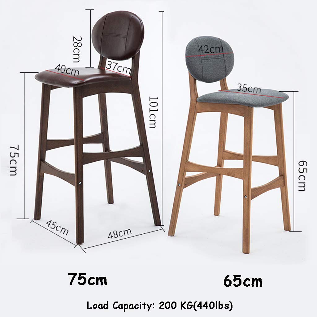 Vintage Wooden Bar Stool with PU Cushion Seat & Footrest - Rustic Kitchen, Pub, or Café Stool - 200kg Weight Capacity - Perfect for Home Kitchen Islands, Breakfast Bars, and Restaurant Dining Areas
