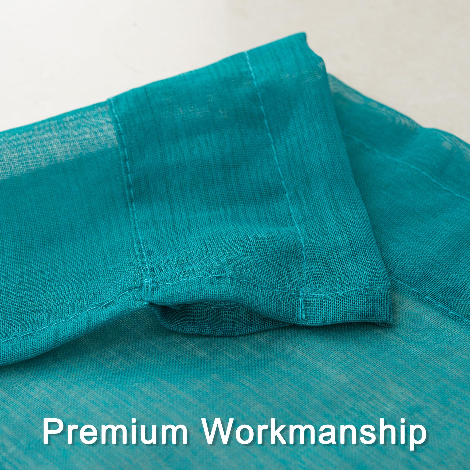 Semi Sheer Window Curtains - Lightweight Slub Rod Pocket Panels (34x95 Inches, Turquoise, Set of 2) for Living Room, Bedroom & Dorm Decor