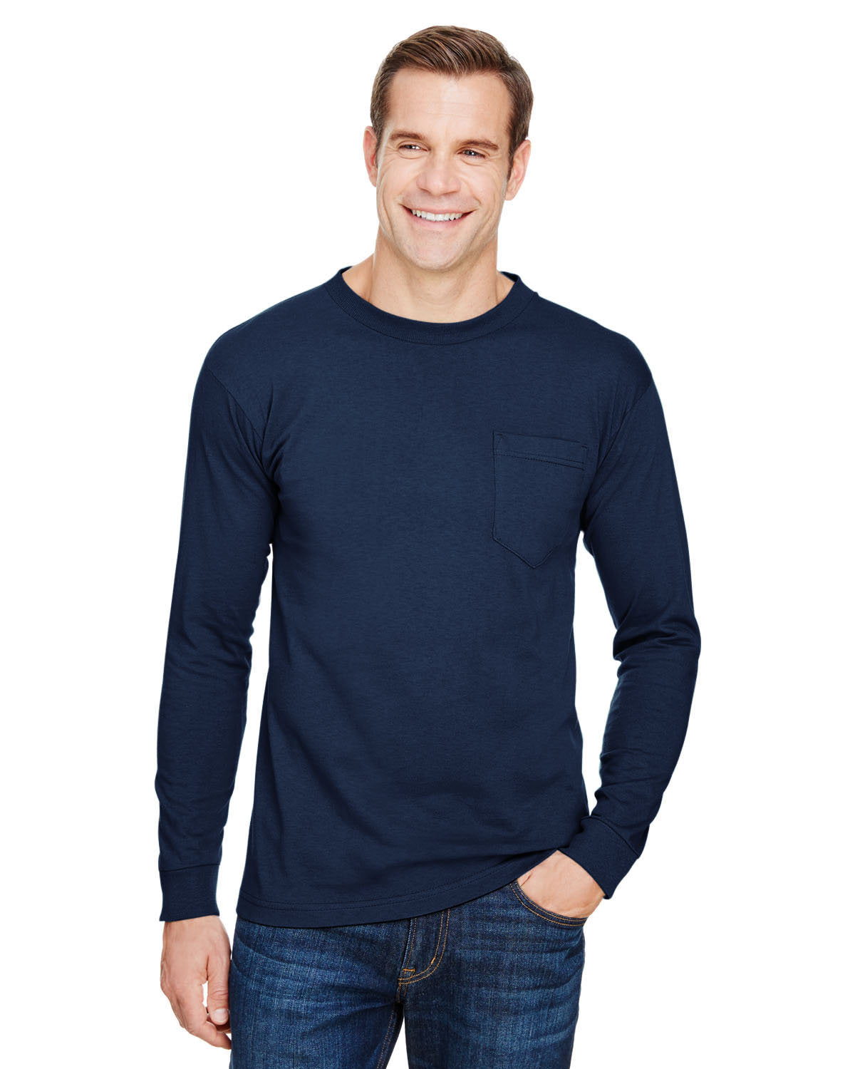 Bayside BA3055 Unisex Union Made Long Sleeve Pocket Crew T-Shirt - Comfortable Workwear for Men & Women - Perfect for Construction, Factories, and Outdoor Activities