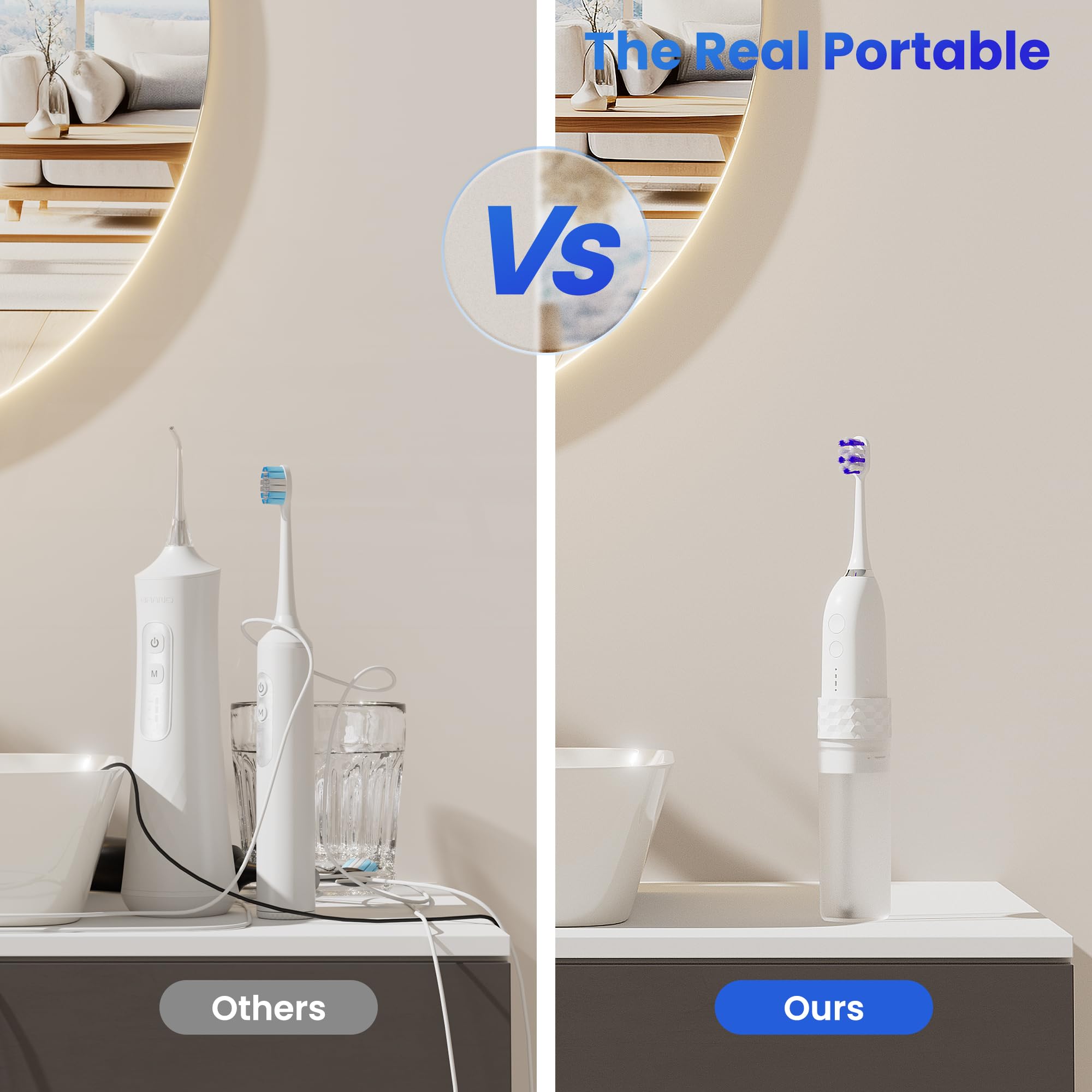 Portable Water Flosser & Electric Toothbrush Combo - 2 in 1 Teeth Cleaning Kit for Home & Travel, Rechargeable Oral Care Set with 3 Modes (White) - Perfect for Daily Dental Hygiene, Braces Care, and Gum Health Maintenance