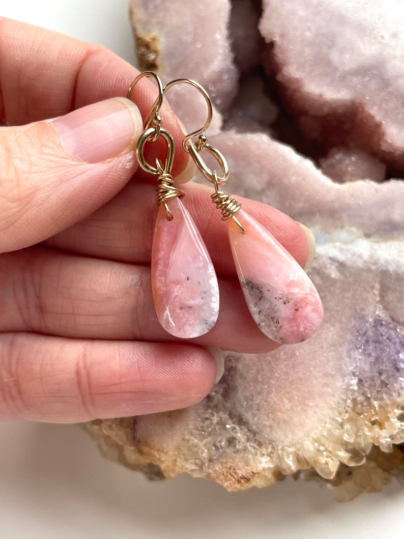 Pink Opal Gold Filled Statement Crystal Gemstone Earrings for Women | Elegant Dangle Ear Jewelry for Party, Wedding & Special Occasions