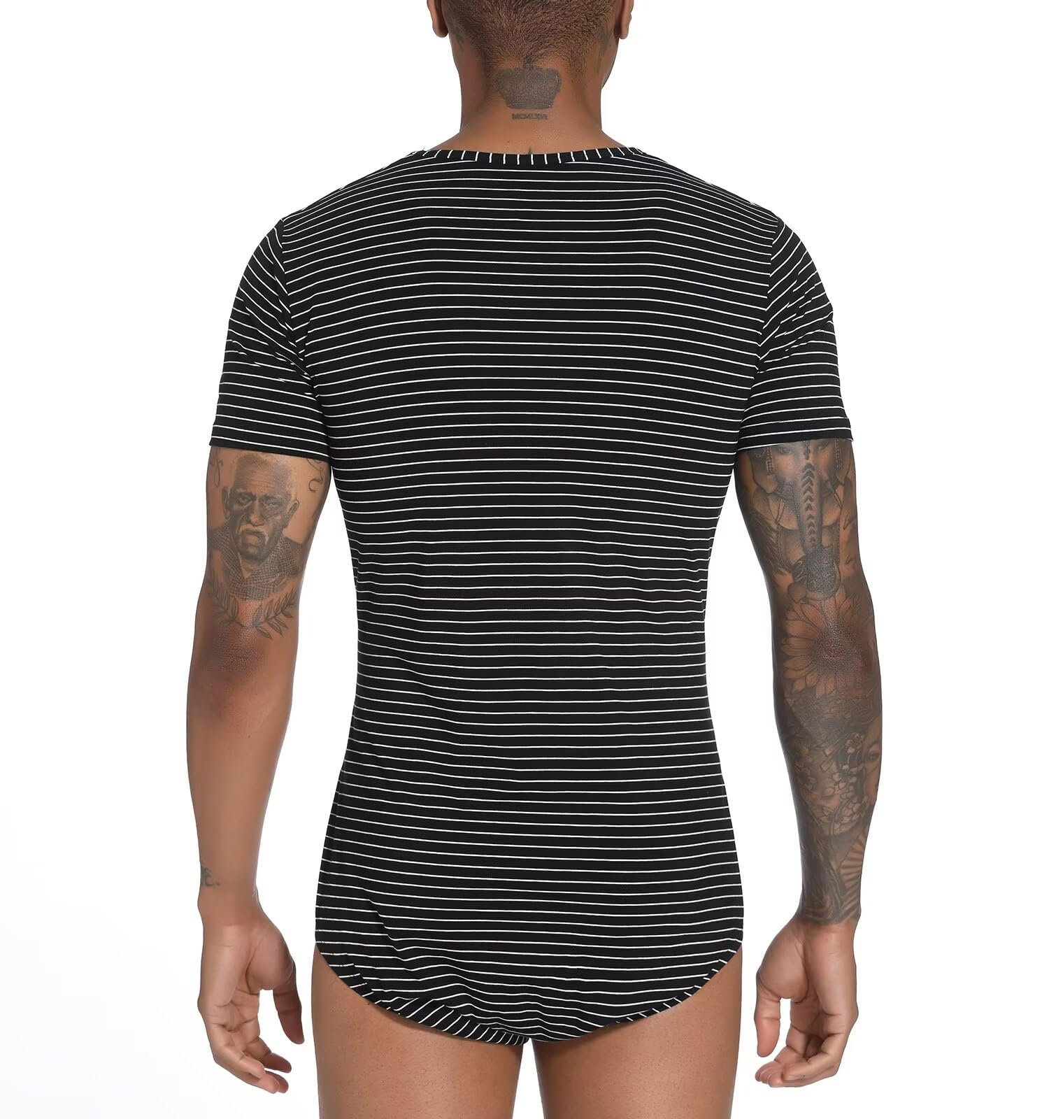 Men's Short Sleeve Striped Romper Pajama - Comfortable One-Piece Sleepwear for Lounge & Home Wear - Perfect for Sleepovers, Relaxing at Home, and Summer Nights