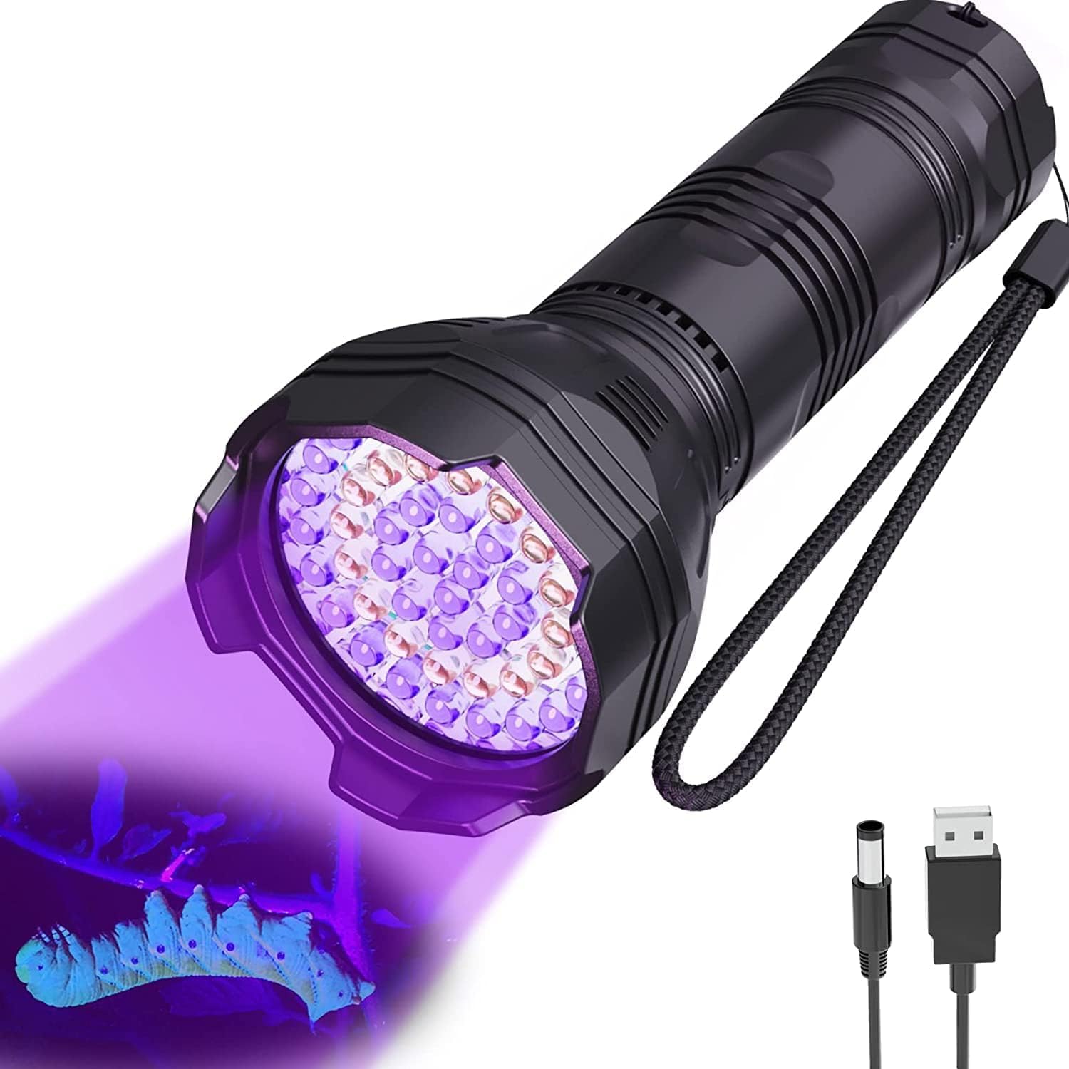 Rechargeable UV Blacklight Flashlight 365nm & 395nm with 51 LEDs - Pet Urine Detector for Cats & Dogs - Handheld Ultraviolet Light for Resin Curing, Scorpion & Bed Bug Detection - Built-in Battery (Perfect for Home Inspection, Nighttime Hunting & DIY Projects)