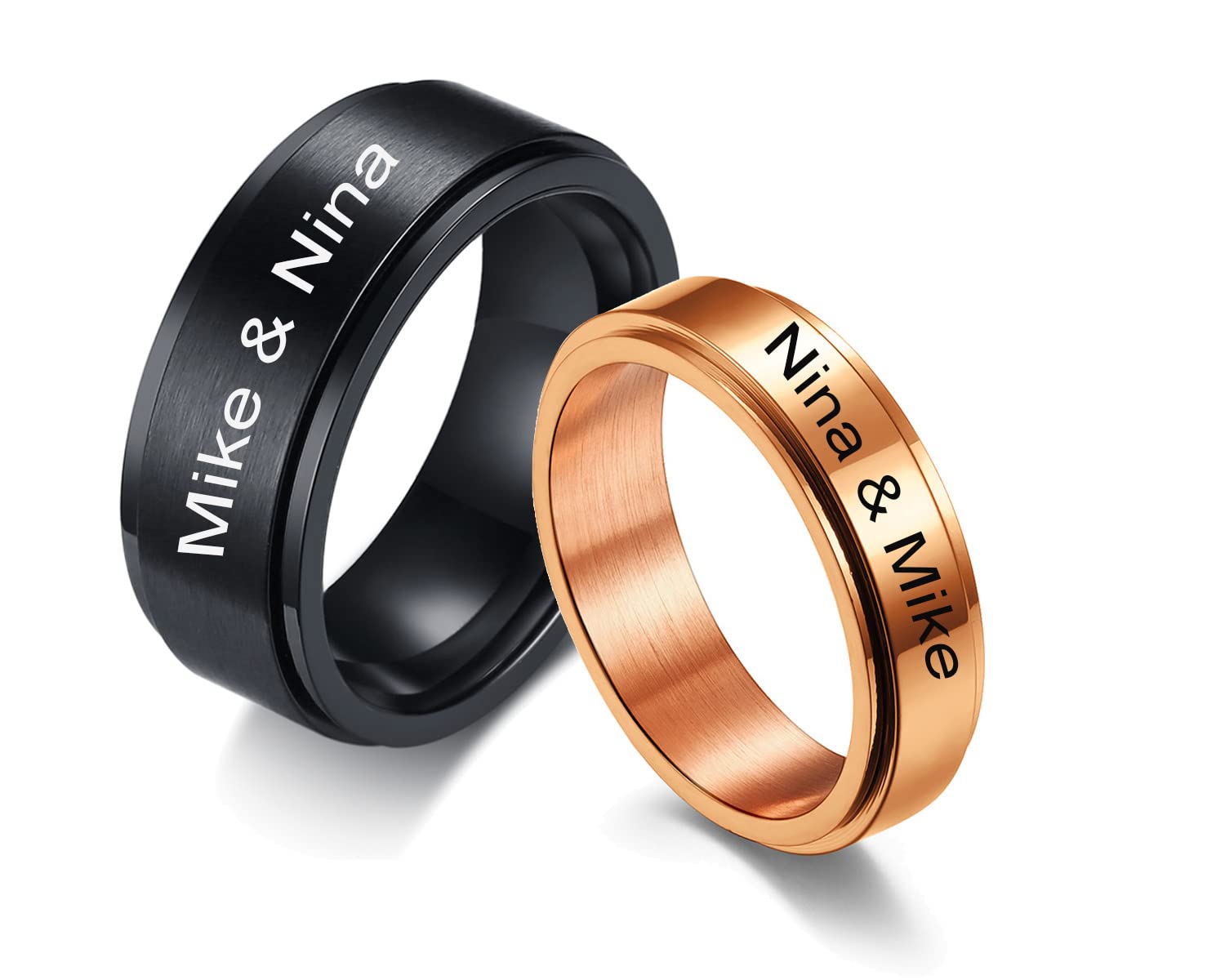 8MM & 6MM Stainless Steel Spinner Fidget Ring - Free Engraving, Wedding Band, Promise & Engagement Ring for Couples - Stress Relief Anxiety Spinning Ring Gift for Boyfriend & Girlfriend | Perfect for Proposals, Anniversaries, and Everyday Wear