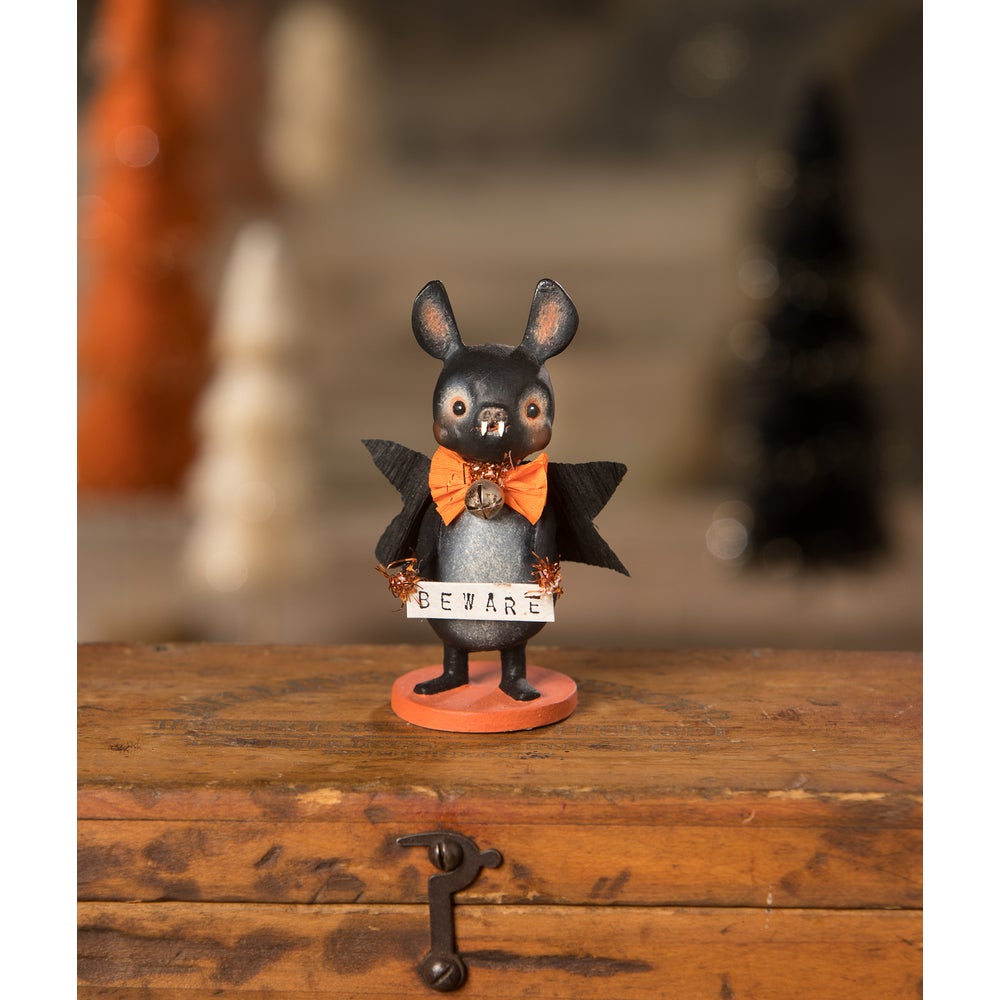 Beware Bat Halloween Decor by Bethany Lowe Designs - Spooky Handcrafted Home Decor for Halloween Party & Haunted House Decorations