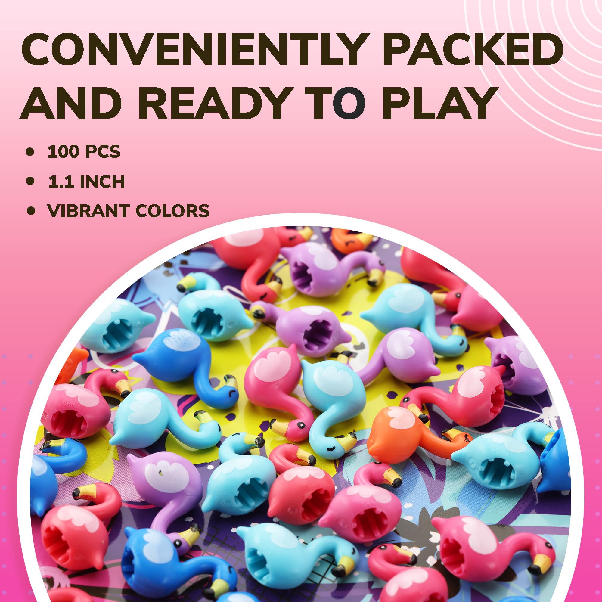 Flamingo Pencil Toppers - 100 Pcs Fun School Supplies for Kids, Party Favors, Easter Egg Fillers, Goodie Bag & Pinata Stuffers - Perfect for Classroom Rewards, Birthday Parties & Vending Machine Toys