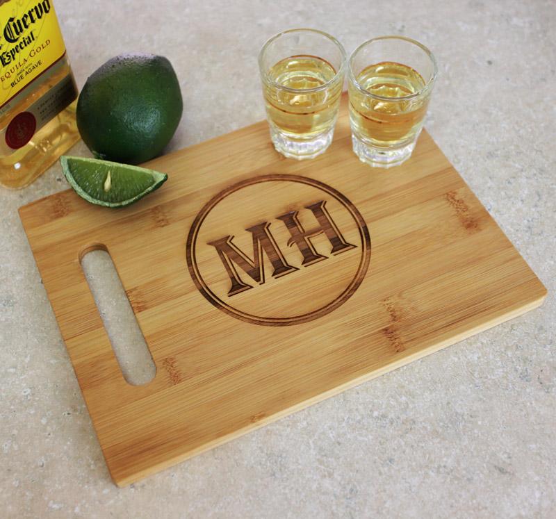 Customizable Bamboo Cutting Board with Engraved Shot Glass Set - Personalized Wedding Gift, Housewarming Present & Kitchen Essentials for Home Bar Entertaining