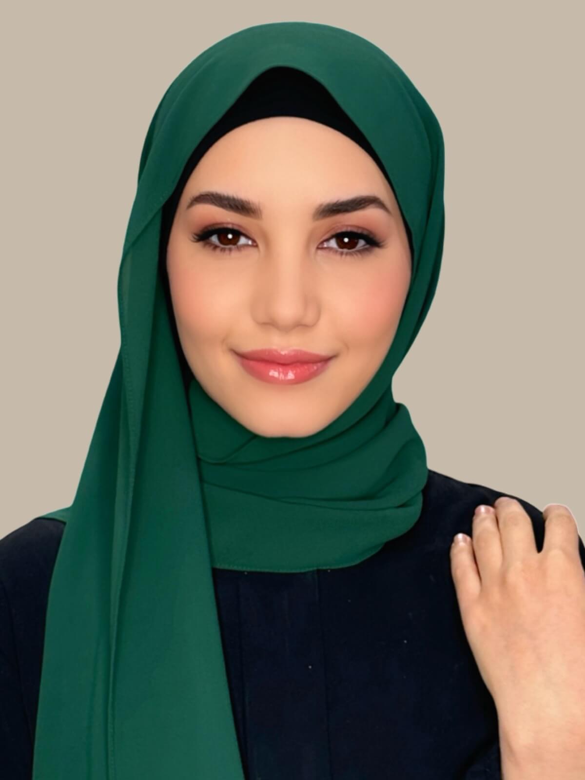 Classic Chiffon Hijab Forrest Green - Lightweight Muslim Scarf for Women - Perfect for Prayer, Daily Wear & Special Occasions