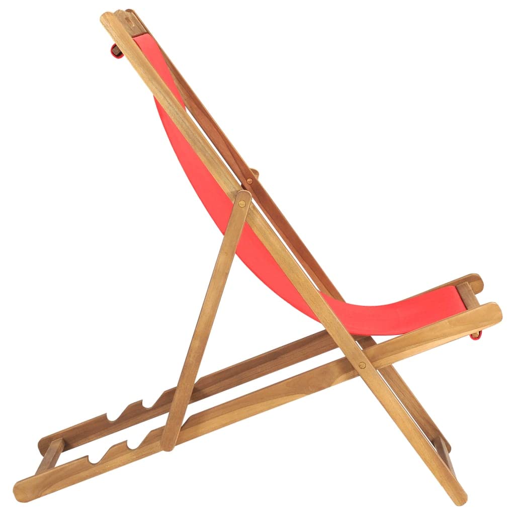 Premium Folding Beach Chair - Solid Teak Wood Construction in Classic Red - Perfect for Dining Room, Modern Kitchen, Living Room, Garden, Indoor & Outdoor Use - Ideal for Beach Trips, Picnics, Camping & Patio Relaxation