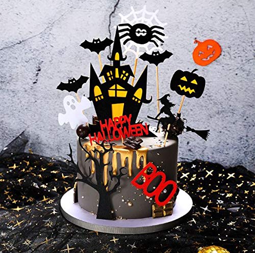 15-Piece Halloween Cake Topper Set - Haunted House, Ghost, Pumpkin & Spider Decorations for Wizard Party, Cupcakes & Spooky Celebrations | Perfect for Halloween Desserts, Birthday Cakes & Themed Events