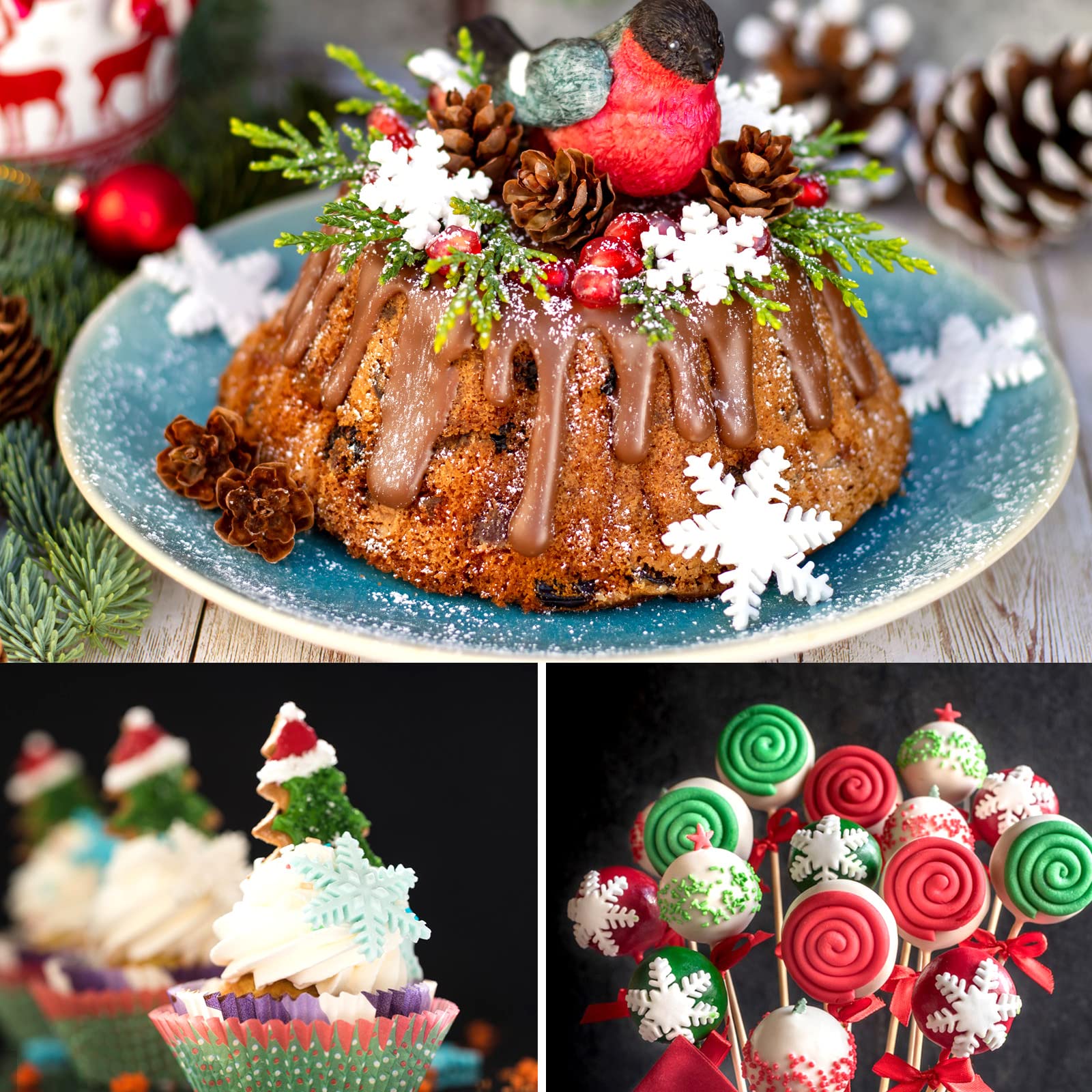 Christmas Silicone Baking Molds Set - Snowflake, Snowman, Tree, Holly Leaves & Santa Claus Designs for Fondant, Chocolate, Candy & Cake Decorating | Perfect for Xmas, New Year Party & Holiday Dessert Making