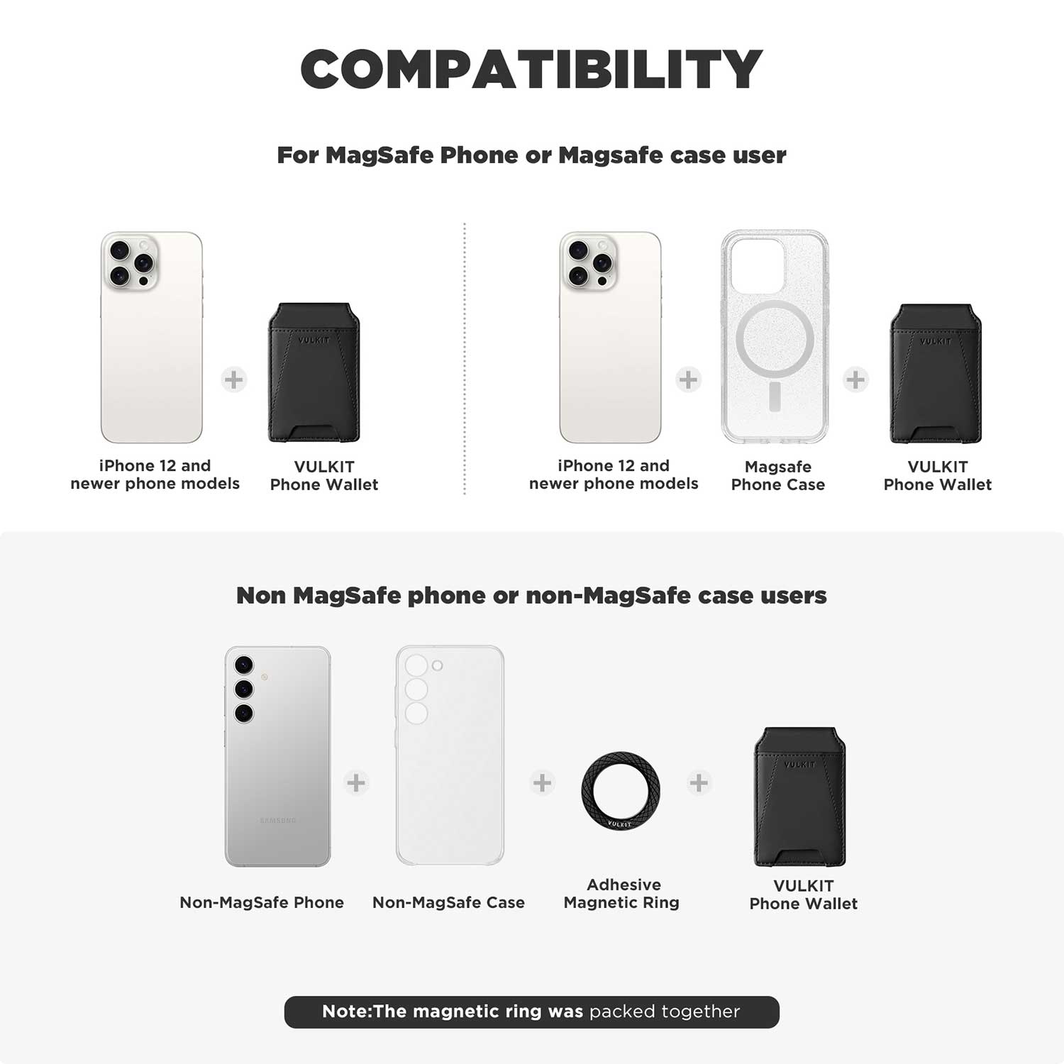Magnetic RFID Leather Phone Wallet with Adapted Magnetic Ring - Slim Card Holder for iPhone & Android - Perfect for Travel, Shopping & Daily Use