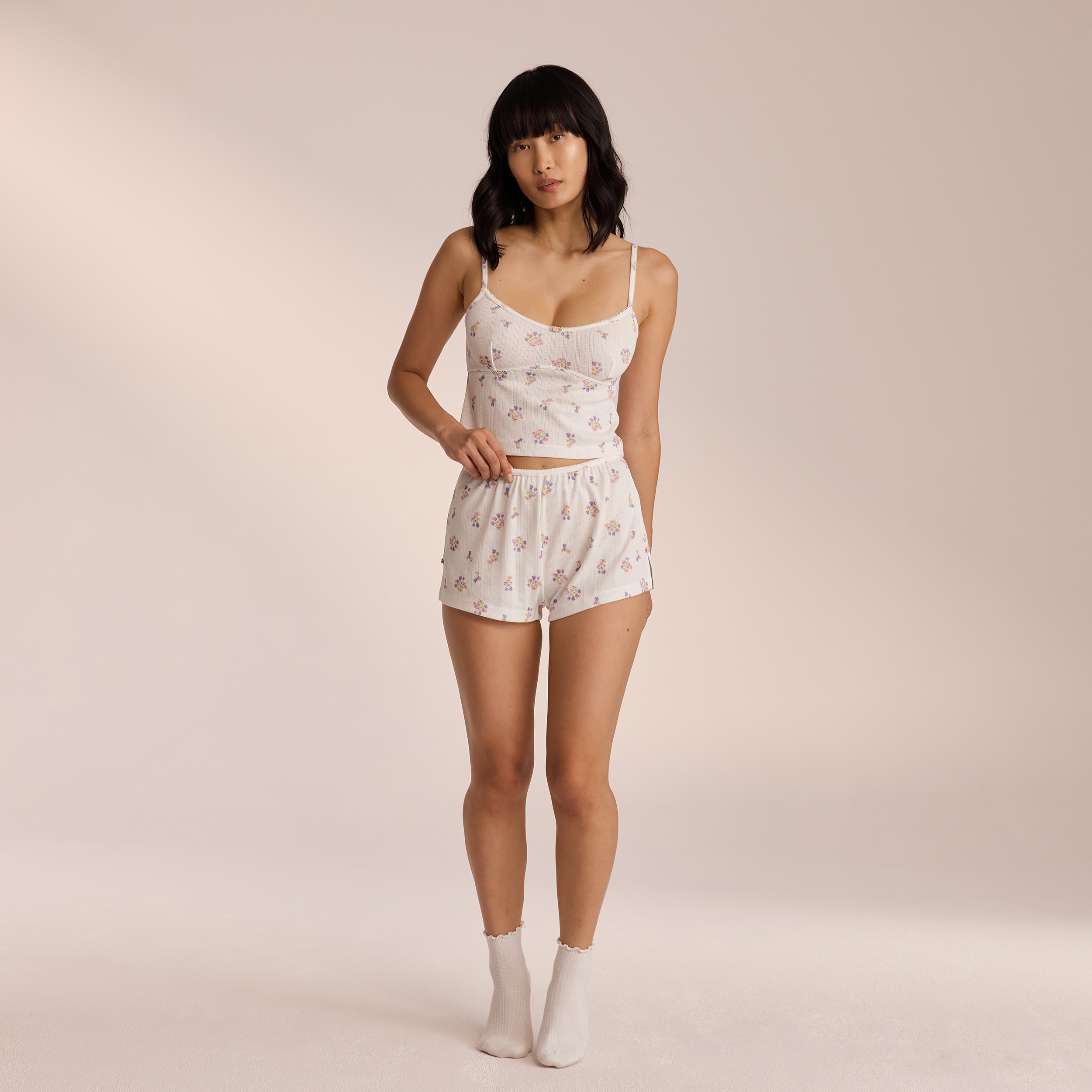 Pointelle Pajama Shorts for Women - White Floral Lace Sleepwear | Comfortable Lounge Shorts for Summer Nights & Relaxing at Home
