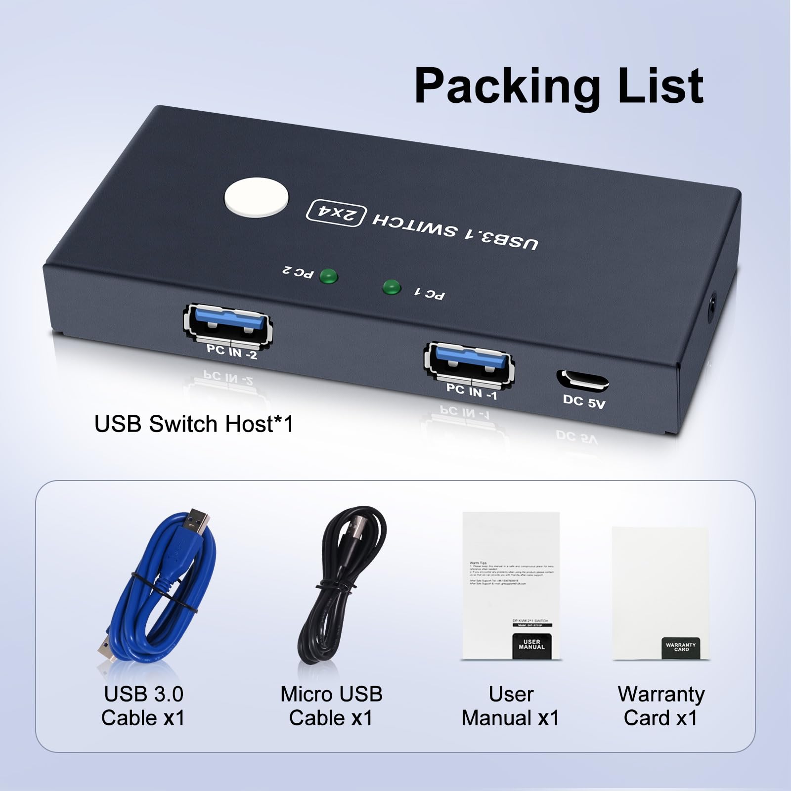 EVATEK USB 3.0 KVM Switch - 2 Input 4 Output USB 3.1 Hub with 2 Cables for Sharing 4 Devices - Peripheral Switcher Box for PC, Laptop, Printer, Scanner - Ideal for Home Office & Multi-Computer Setup
