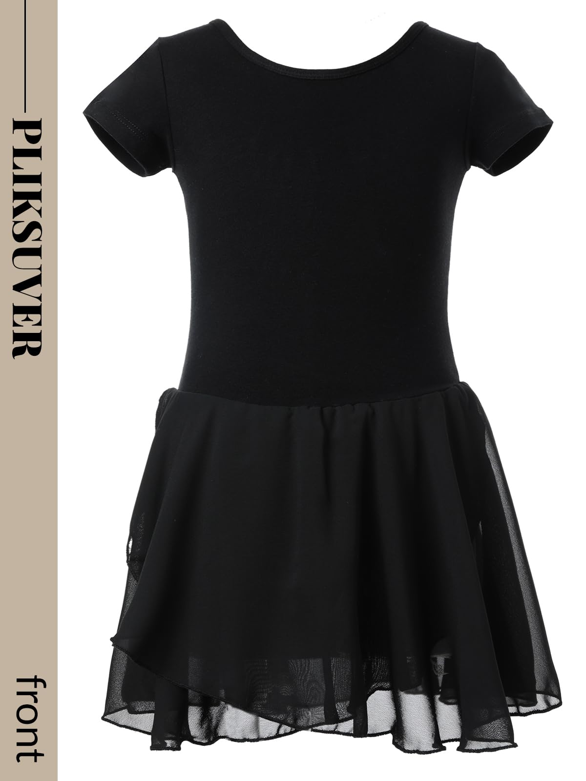 PLIKSUVER Girls Ballet Dance Outfit - Soft Cotton Short Sleeve Leotard with Chiffon Tutu Skirt for Ballet Class, Recital & Performance