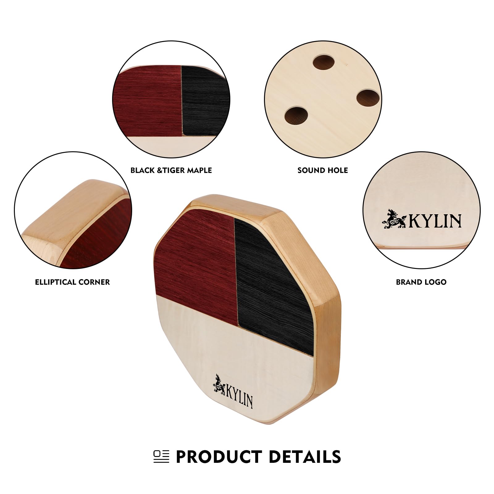 KYLIN Portable Cajon Box Drum - Wooden Percussion Instrument with Internal Guitar Strings, Compact & Lightweight for Travel - Perfect for Live Performances, Studio Recording, and Music Practice