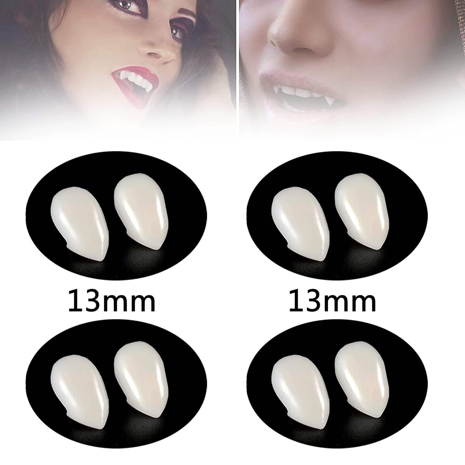 Vampire Teeth Fangs for Halloween Cosplay Costume - 4 Pairs with Adhesive - Perfect for Halloween Parties, Vampire Costumes & Themed Events