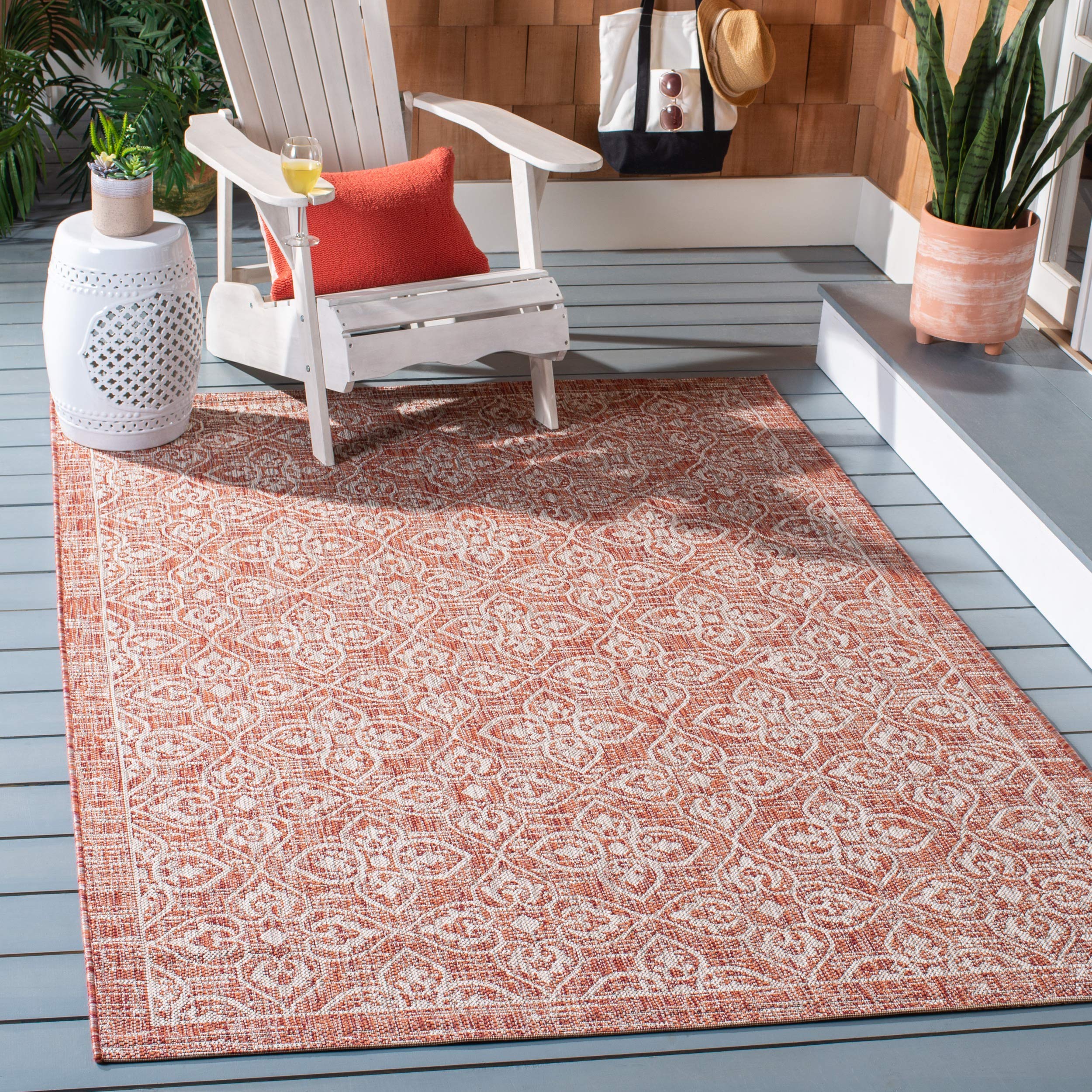 SAFAVIEH Courtyard Collection 8' x 11' Rust & Light Grey Indoor Outdoor Waterproof Rug - Easy Clean Area Carpet for Patio, Backyard, Mudroom, Deck & Poolside