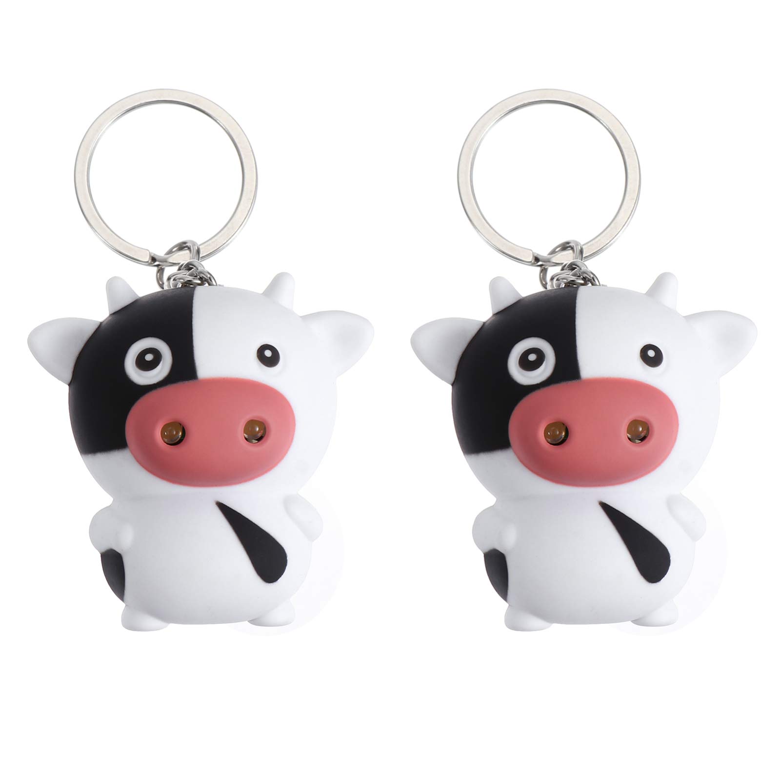 ABOOFAN 2-Pack Cute Cow LED Keychain with Sound - Cartoon Animal Key Ring Holder for Women & Girls - DIY Car Purse Bag Accessories (Assorted Colors) - Perfect Gift for Birthday, Christmas & Daily Use