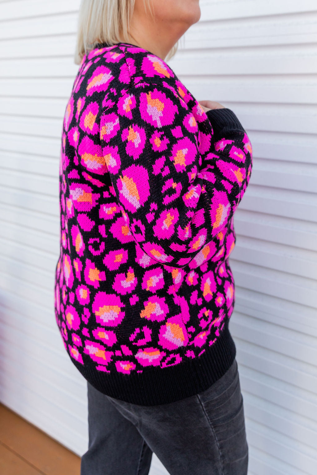 Kasey Rainbow Frankie Knit Sweater - Black Leopard Print Women's Pullover for Casual Wear & Fall Fashion