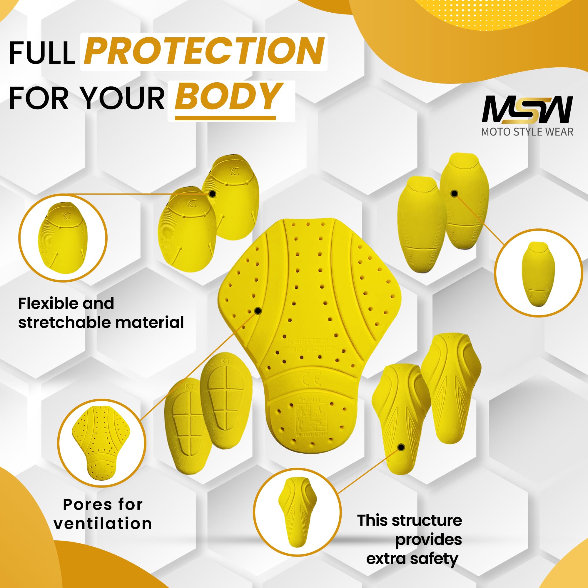 CE Level 2 Certified Motorcycle Armor Pads Set - 9pc Back, Shoulder, Thigh, Knee & Elbow Protectors for Men & Women - CE-2 Approved Safety Gear for Riding Jackets - Perfect for Street Bikes, Cruisers & Adventure Motorcycles