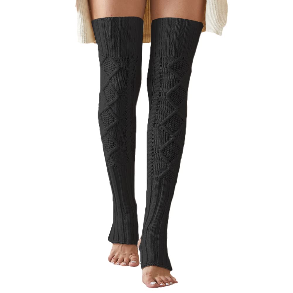 SherryDC Women's Cable Knit Thigh High Leg Warmers - Over Knee Footless Boot Socks for Winter Fashion, Dance, Yoga & Outdoor Activities