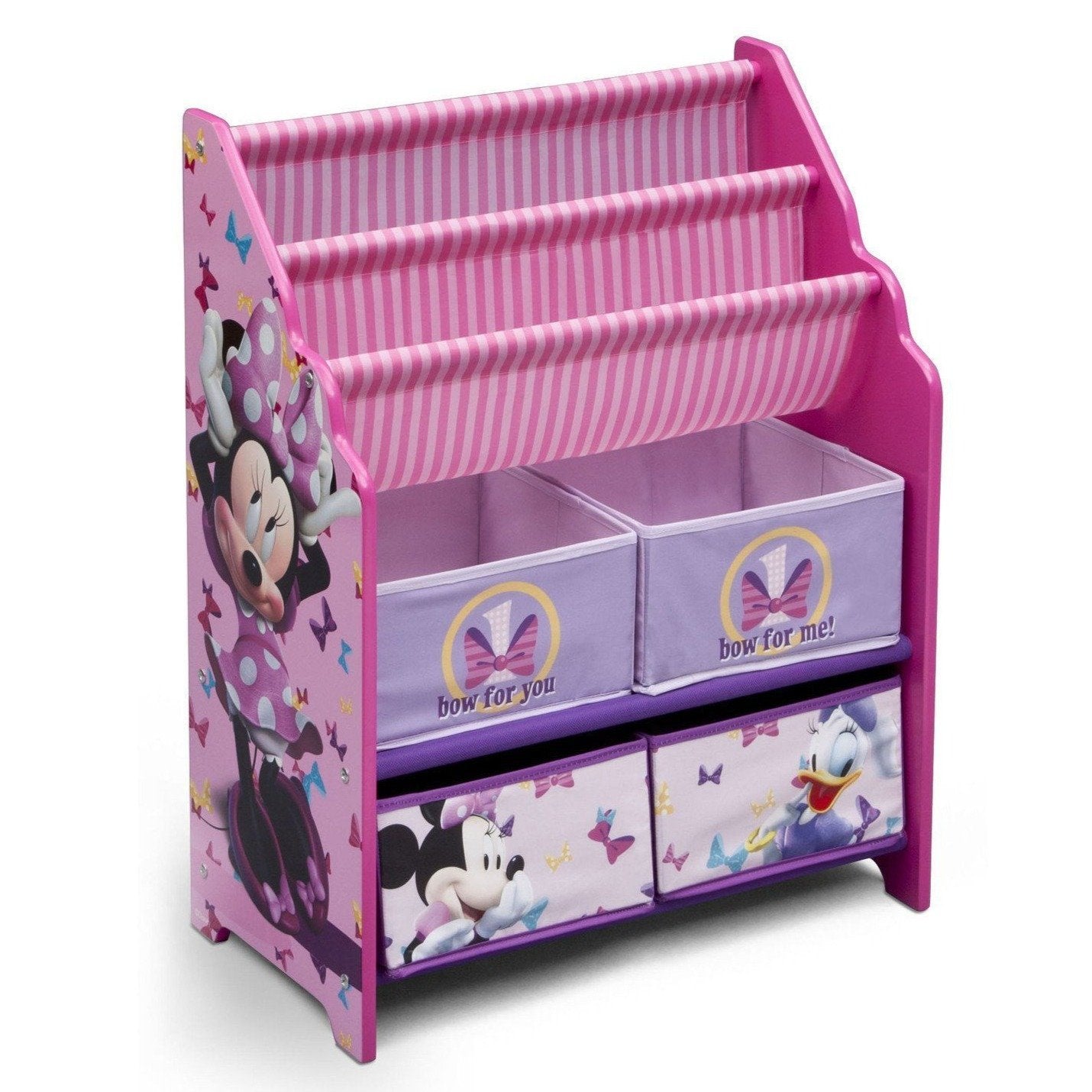 Minnie Mouse Book and Toy Organizer for Kids - Disney Themed Storage Solution for Bedroom, Playroom, and Nursery Organization - Perfect for Books, Toys, and Plushies
