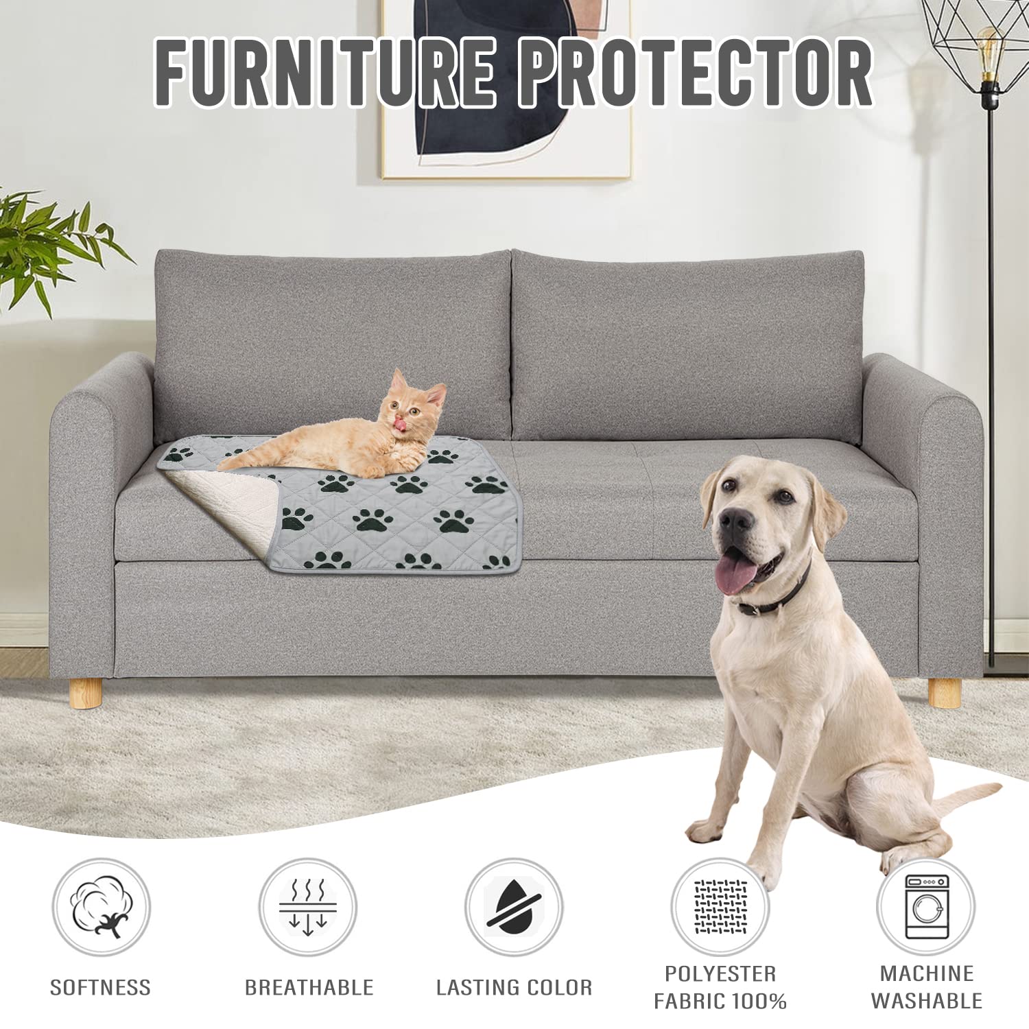 SPXTEX Washable & Waterproof Dog Bed Cover - Non-Slip Crate Pad & Training Pee Pads for Large Dogs (68