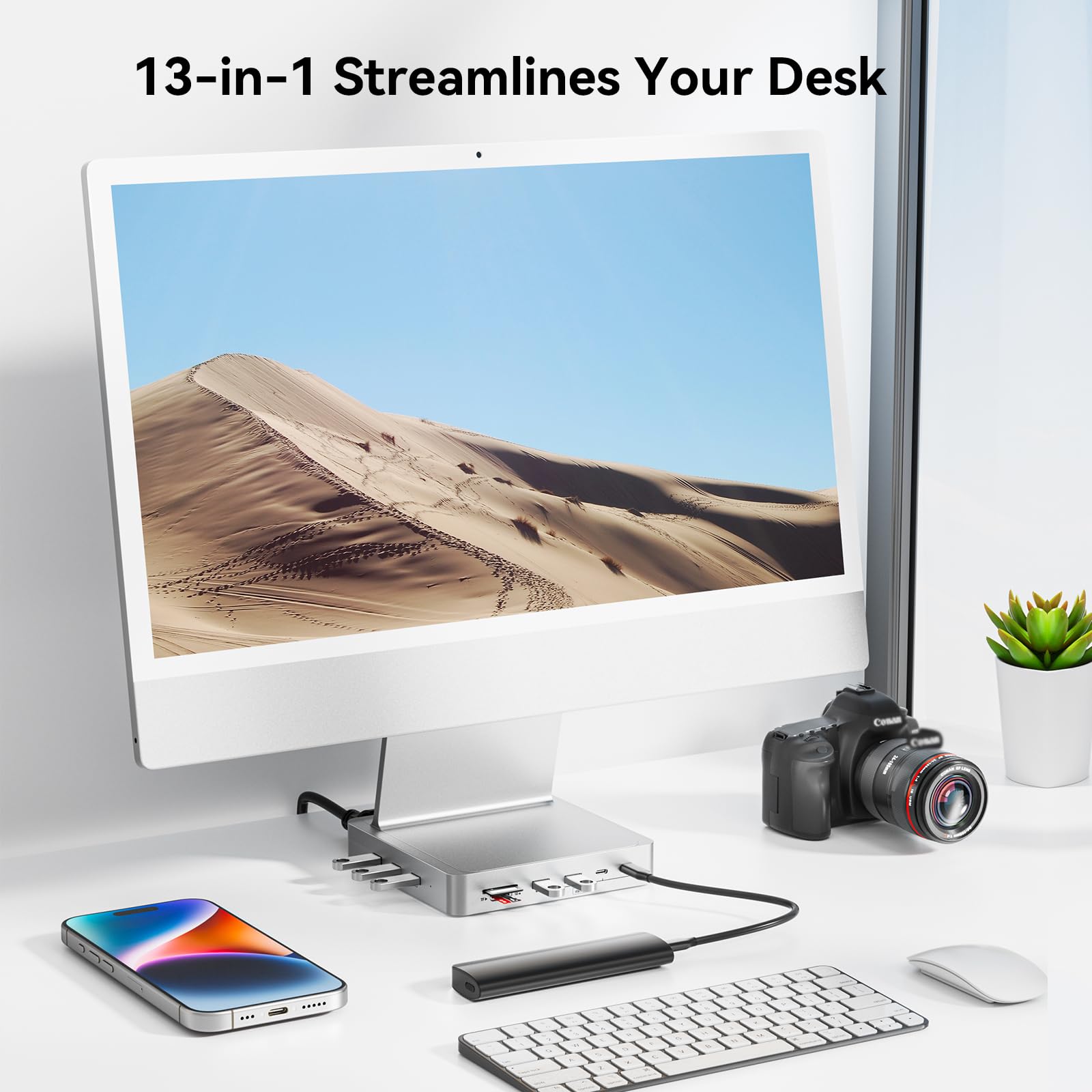 13-Port USB C Hub for iMac 24 inch 2021/2023/2024 - 5 USB-A & 2 USB-C 3.0 Ports, 4K@60Hz HDMI, 1Gbps Ethernet, SD/TF Card Reader - Compatible with iMac M1/M3/M4 - Perfect for Home Office, Video Editing & External Storage Expansion (M.2 NVME SSD Not Included)