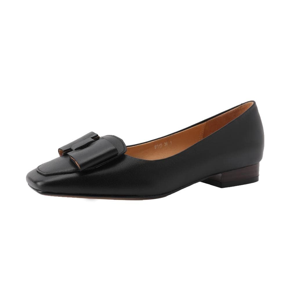 TinaCus Handmade Women's Genuine Leather Bow Decor Square Toe Flats - Comfortable Casual Shoes for Work, Office & Everyday Wear