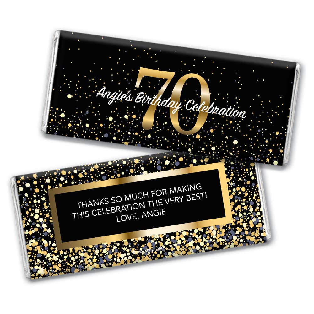 Personalized 70th Birthday Chocolate Bars - Custom Candy Favors with Wrappers (36 Count) - Perfect for Milestone Celebrations, Party Favors & Gift Ideas