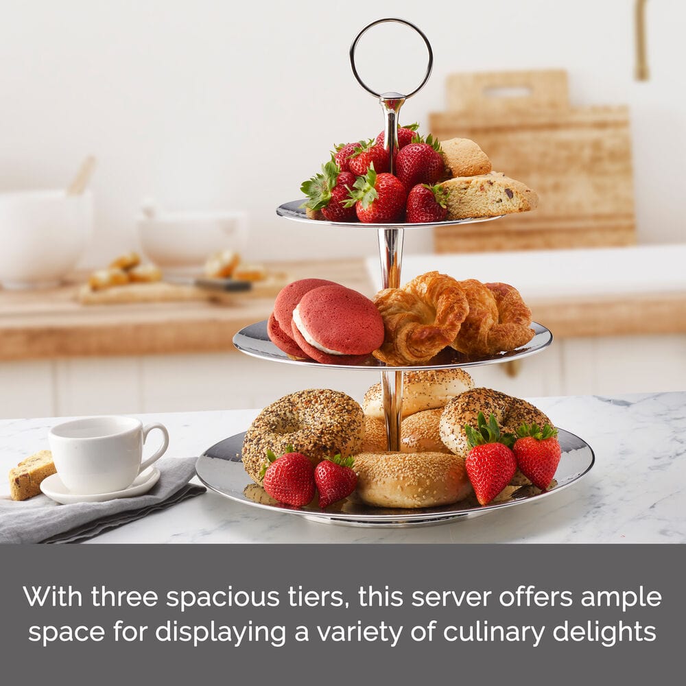 Stainless Steel 3-Tier Serving Tray - Elegant Party Buffet Dessert Display Stand for Weddings, Catering & Home Entertaining
