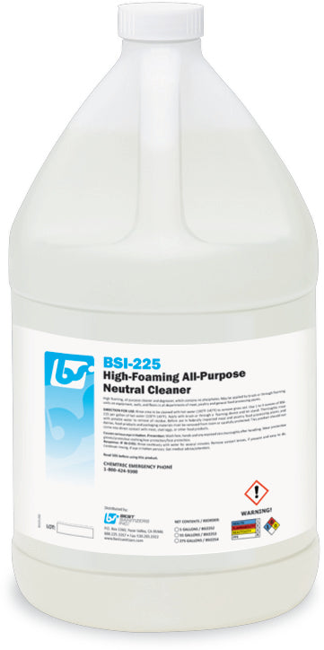 BSI 225 High Foaming All Purpose Neutral Cleaner - 1 Gallon (4 Pack) | Multi-Surface Degreaser for Kitchen, Bathroom, Floors & Industrial Use