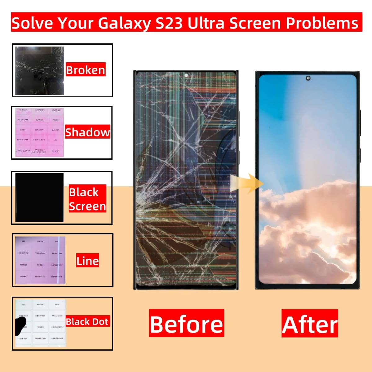 OLED Screen Replacement for Samsung Galaxy S23 Ultra 5G (S918U/S918A) - Full LCD Display Assembly with Touch Digitizer, Frame & Repair Tools - US Version (Black) - Perfect for DIY Phone Screen Repair & Replacement