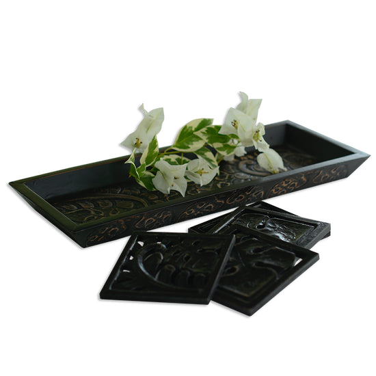 Handcrafted Wooden Tray with Leaf Carving - Elegant Home Decor for Jewelry Display & Coffee Table Centerpiece - Perfect for Gifts & Boho Style Home Accessories