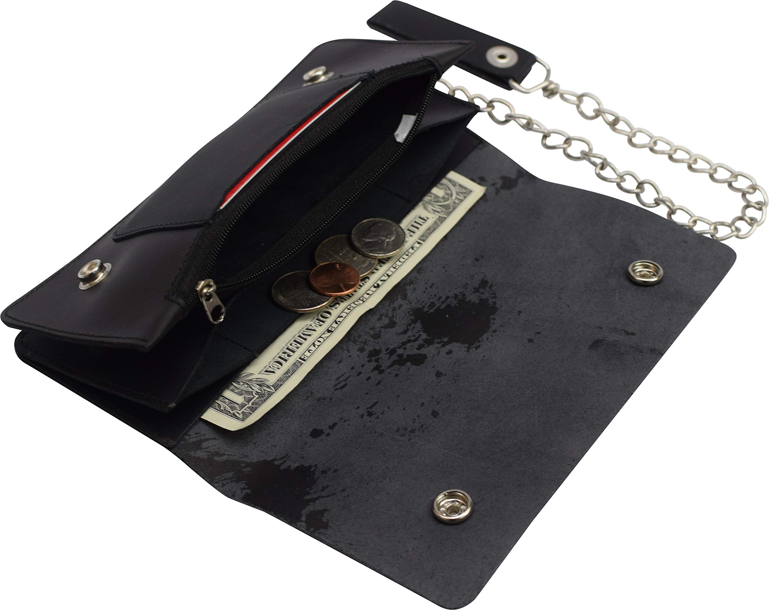 Genuine Leather Biker Wallet for Men - Long Chain Black Billfold Trucker Wallet - Perfect for Motorcycle Riders & Everyday Use