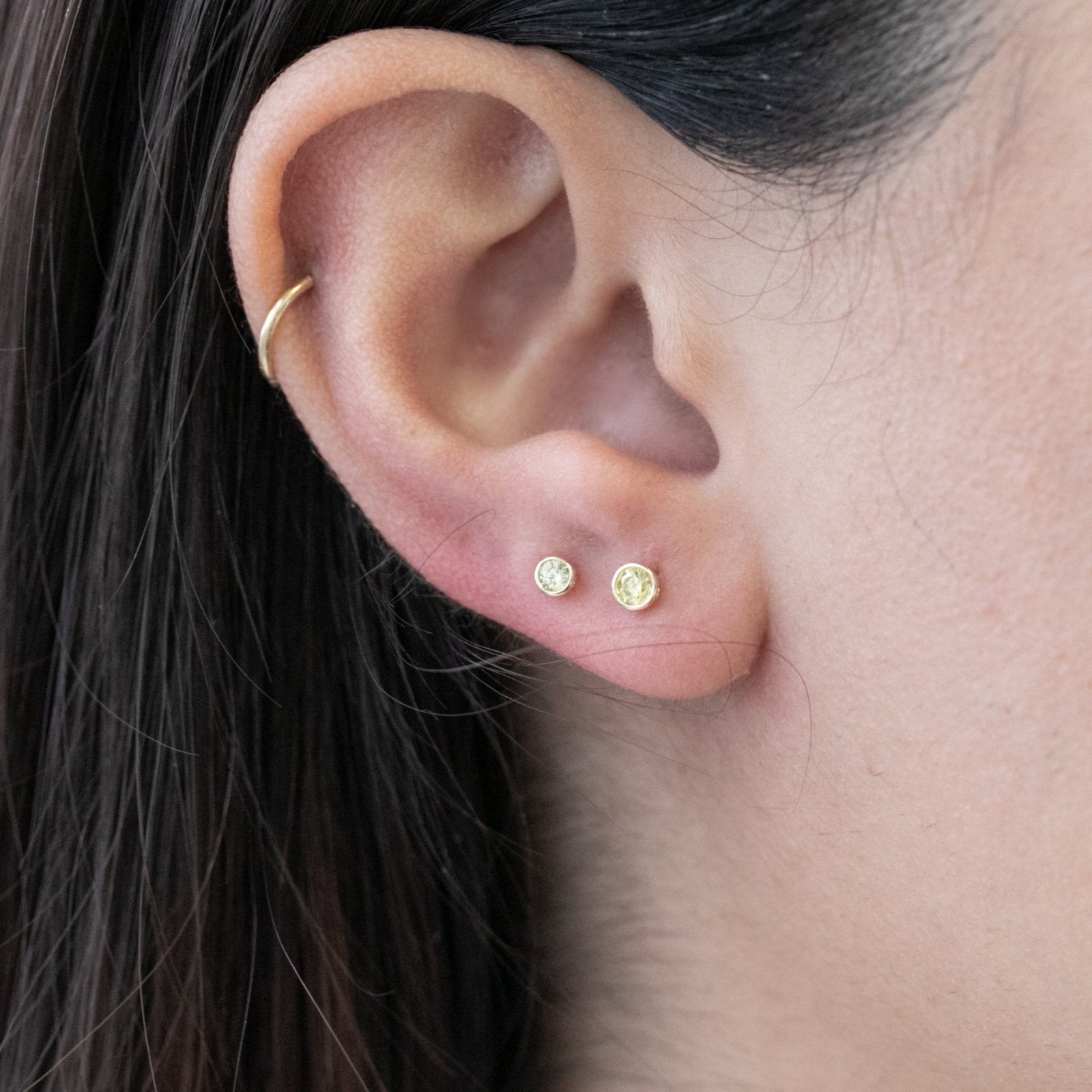 14K Yellow Gold Round Citrine Stud Earrings - Flat Back Bezel Set Gemstone Jewelry for Women - Perfect for Everyday Wear, Parties & Gifts