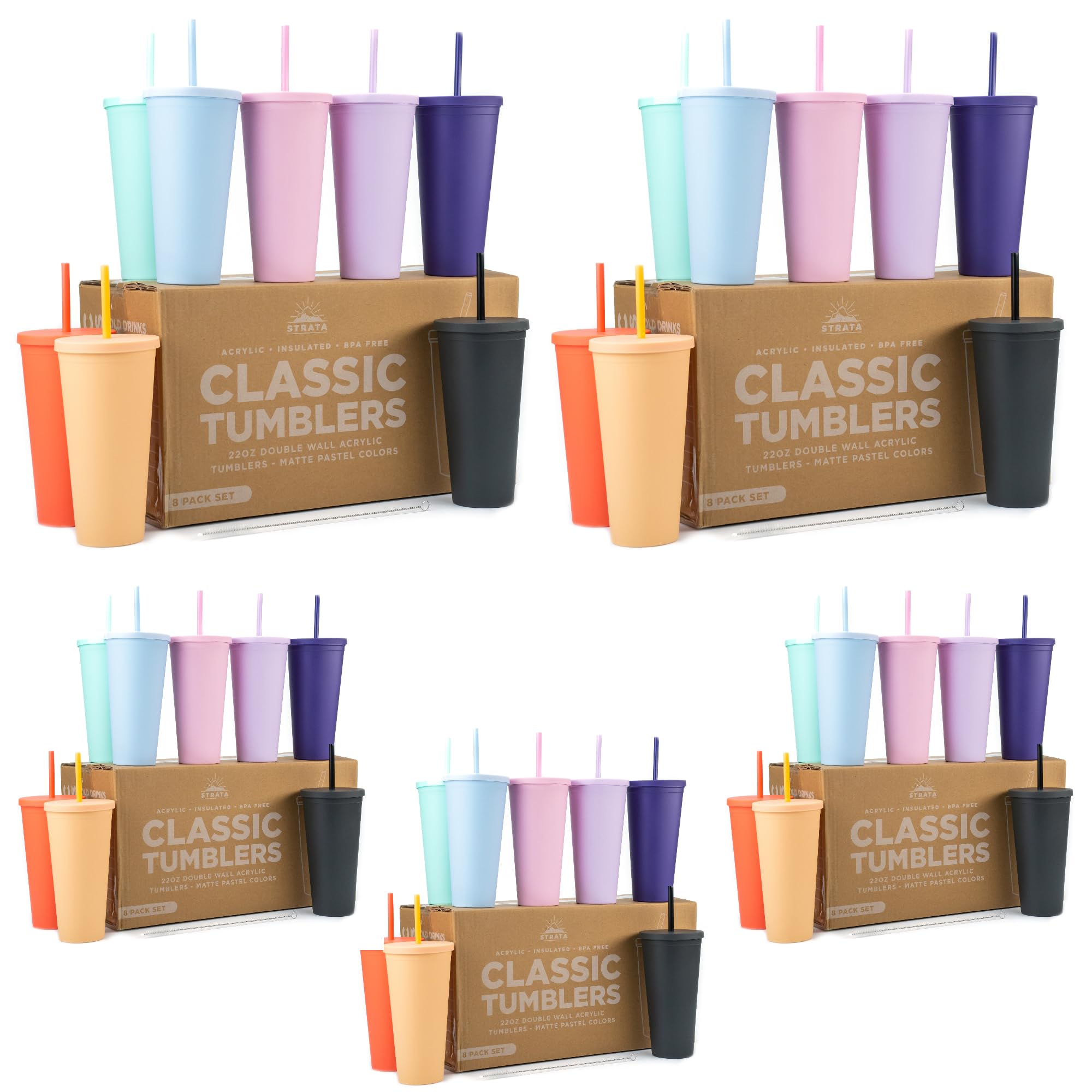 40 Pack 22oz Matte Pastel Acrylic Tumblers with Lids & Straws - Double Wall Insulated Reusable Cups, Bulk Drinkware for Parties, Restaurants, and Home Use - Includes Straw Cleaner (Multicolor)
