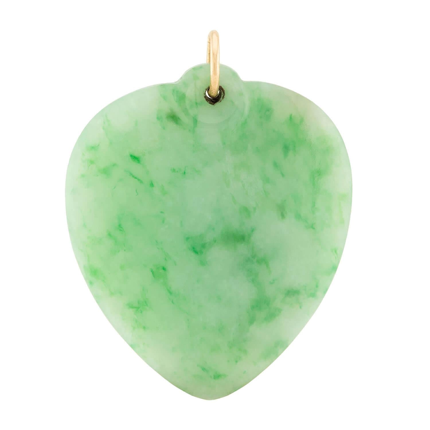 14K Gold Jade Heart Pendant Necklace - Elegant Vintage Jewelry for Women, Perfect for Valentine's Day Gifts & Anniversary Presents