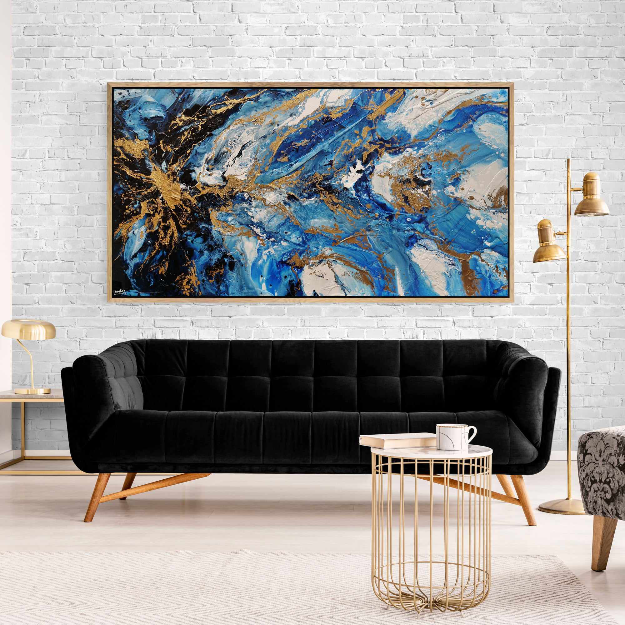 Admiralty Style 190cm x 100cm Blue White Gold Textured Abstract Canvas Art - Modern Wall Decor for Living Room, Bedroom & Office