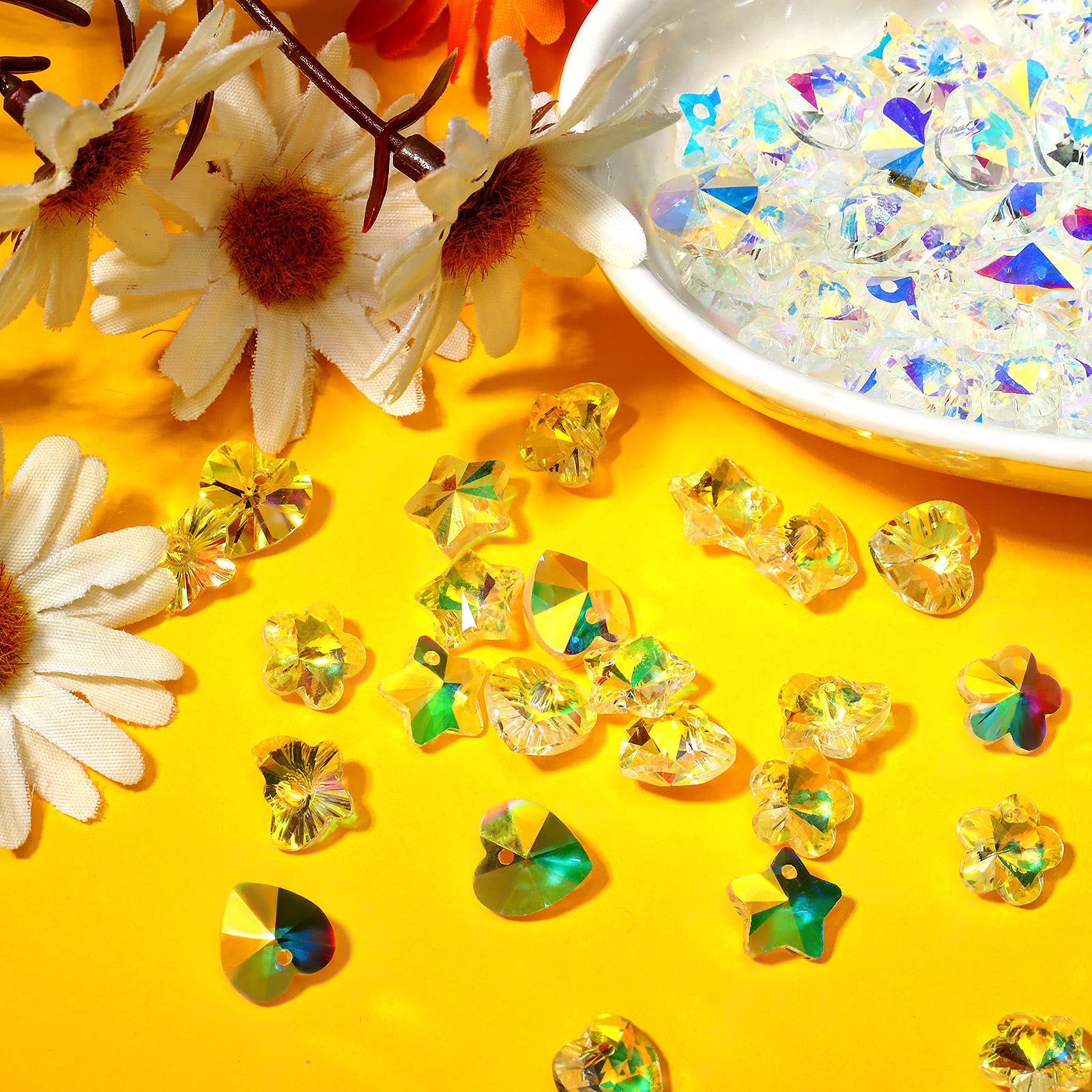 80-Piece Mixed AB Crystal Beads Charms Set - Butterfly, Heart, Star & Flower Glass Beads for DIY Jewelry Making - Perfect for Bracelets, Necklaces, Earrings & Craft Projects - Great for Gifts, Party Favors & Home Decor