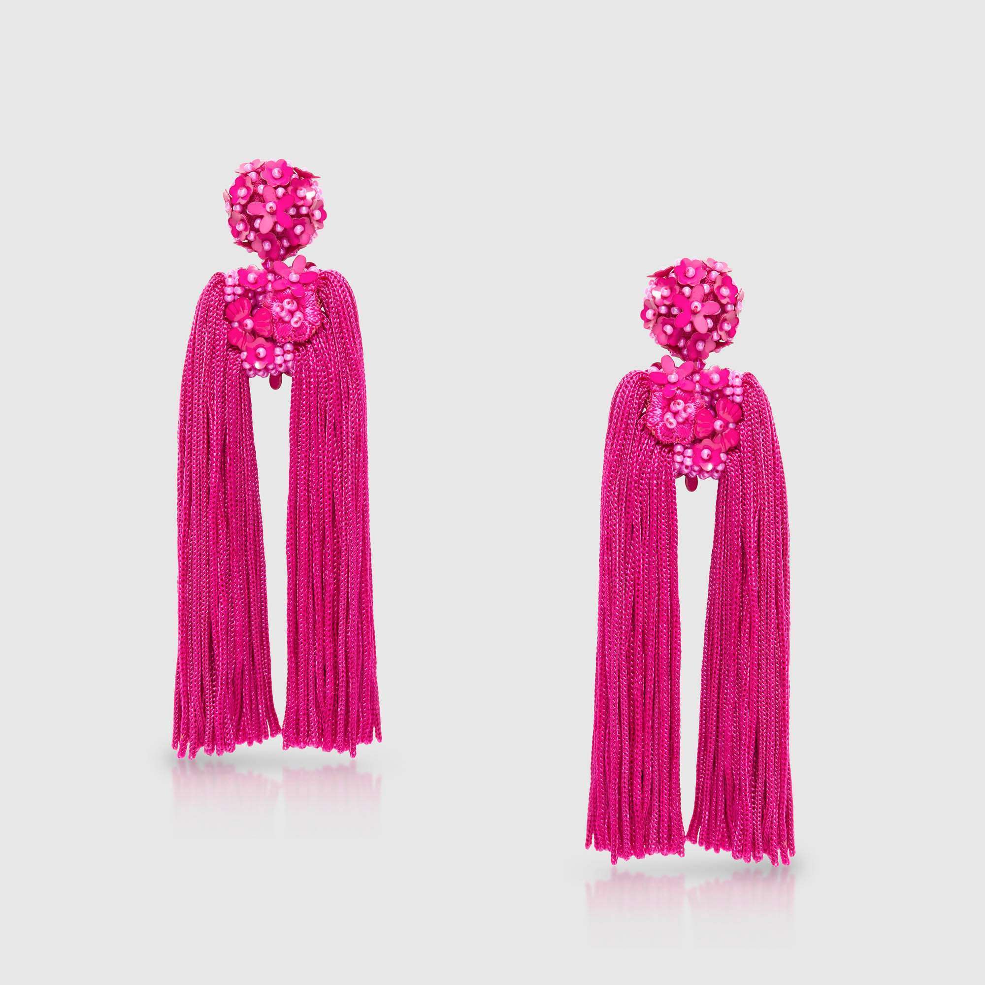 Fuchsia Pink Floral Drop Earrings for Women - Elegant Dangle Earrings for Party, Wedding & Everyday Wear
